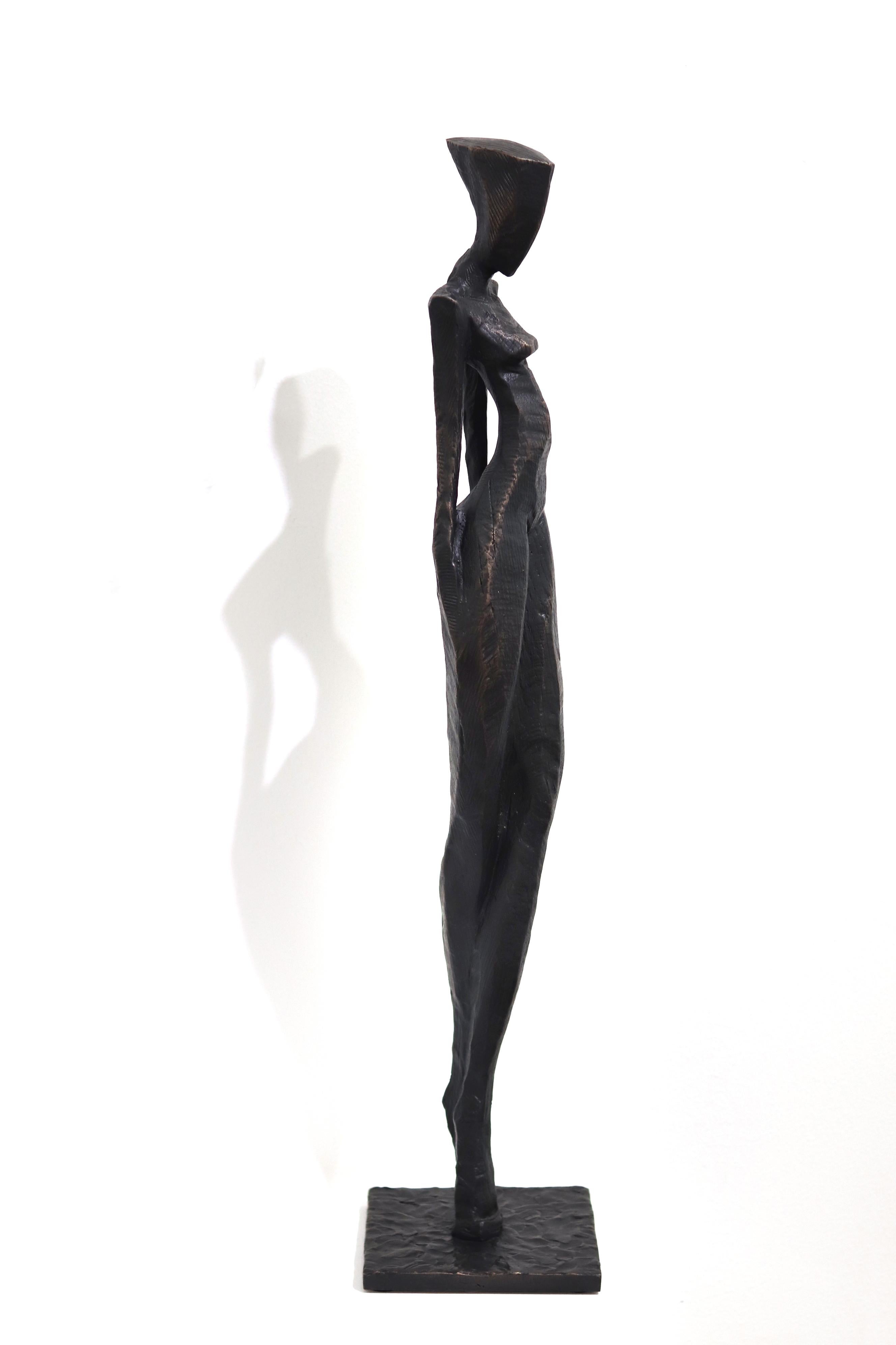Nathalie - Large Tall Figurative Modern Abstract Cubism Solid Bronze Sculpture For Sale 6