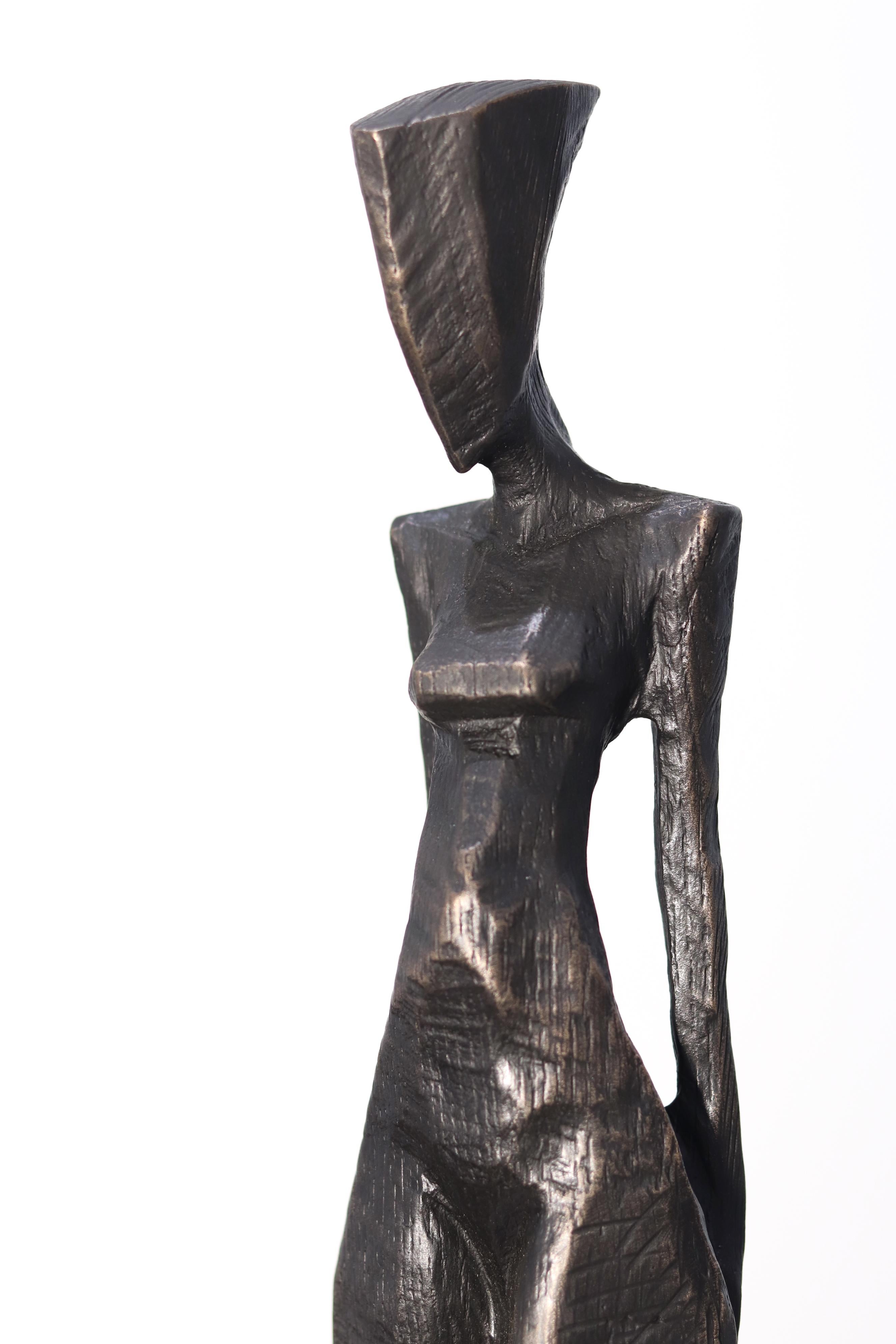 Nathalie - Large Tall Figurative Modern Abstract Cubism Solid Bronze Sculpture - Gold Nude Sculpture by Nando Kallweit