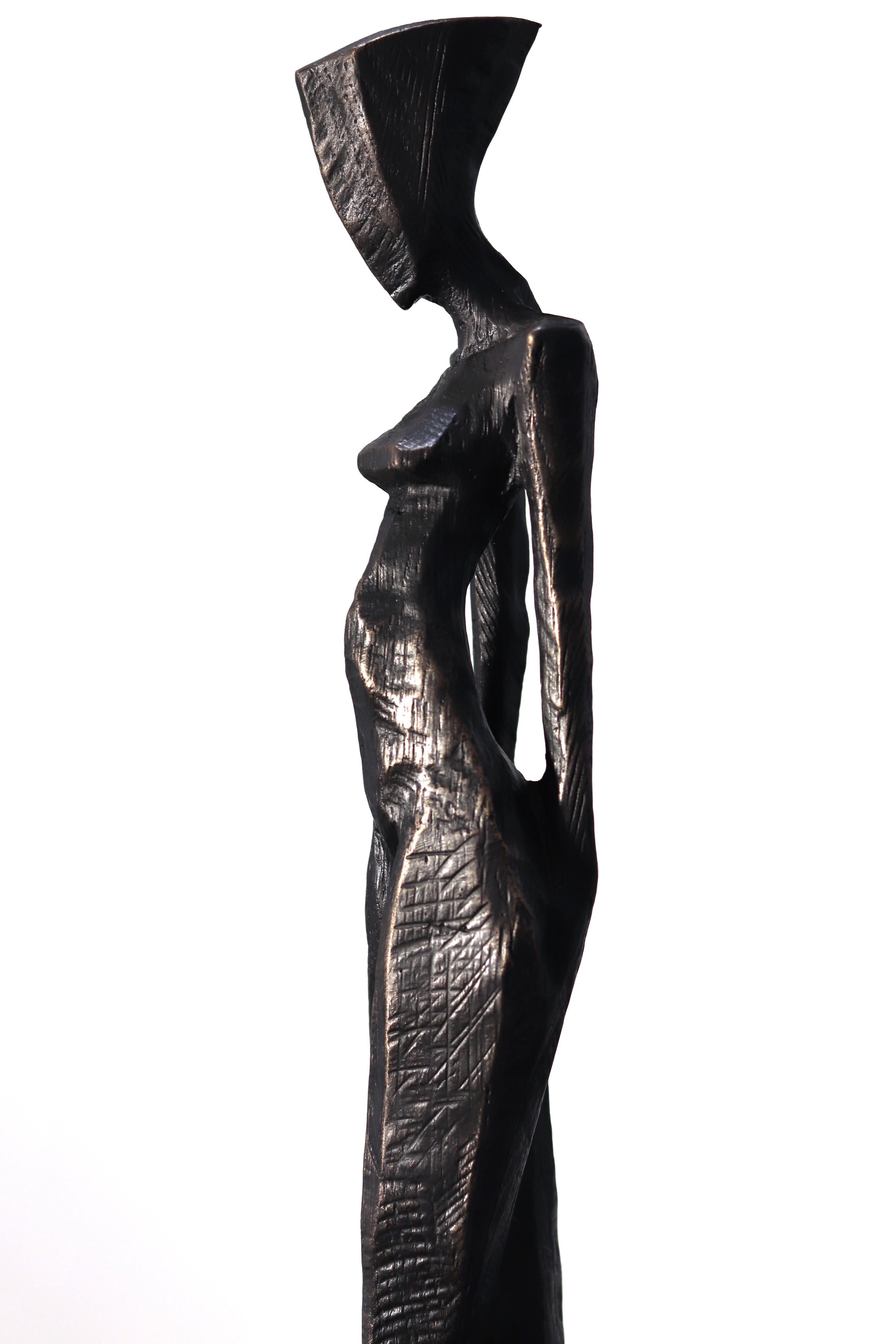 Nathalie - Large Tall Figurative Modern Abstract Cubism Solid Bronze Sculpture For Sale 1