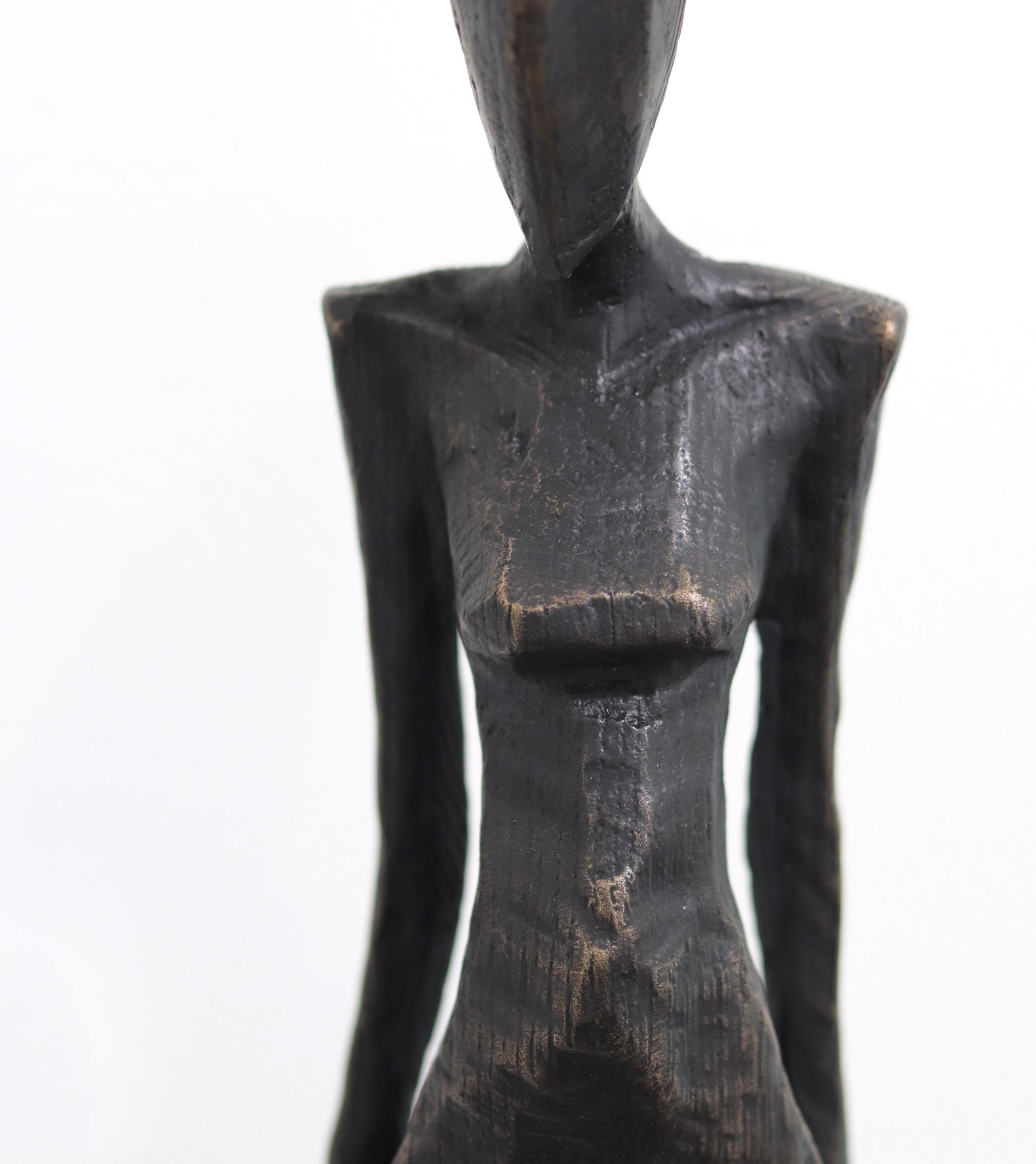 Nathalie - Large Tall Figurative Modern Abstract Cubism Solid Bronze Sculpture For Sale 3