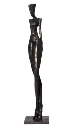 Nathalie, grande sculpture figurative abstraite cubiste moderne en bronze massif