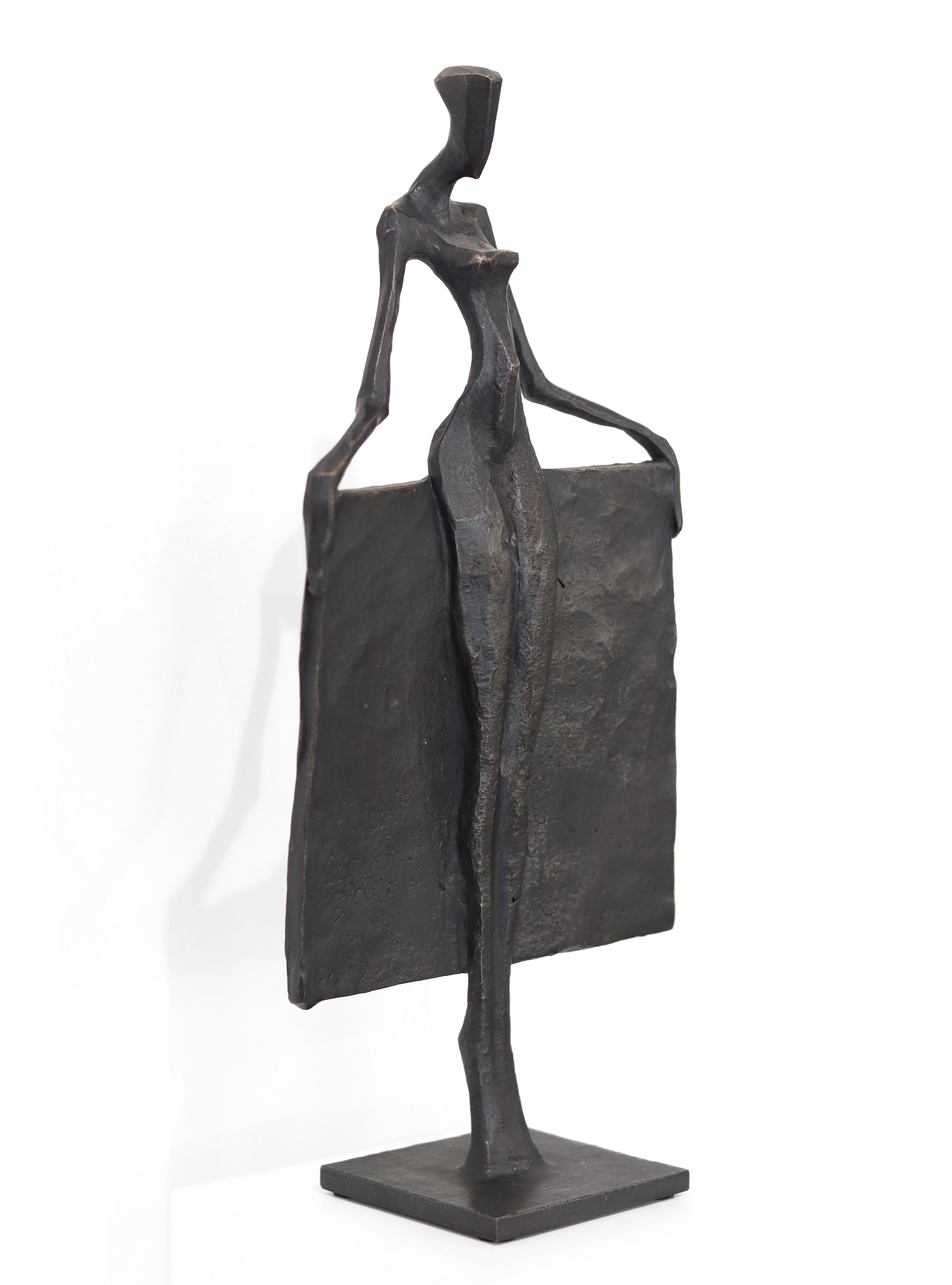 Neile  - Graceful Female Figure Modern Cubist Solid Bronze Sculpture For Sale 5