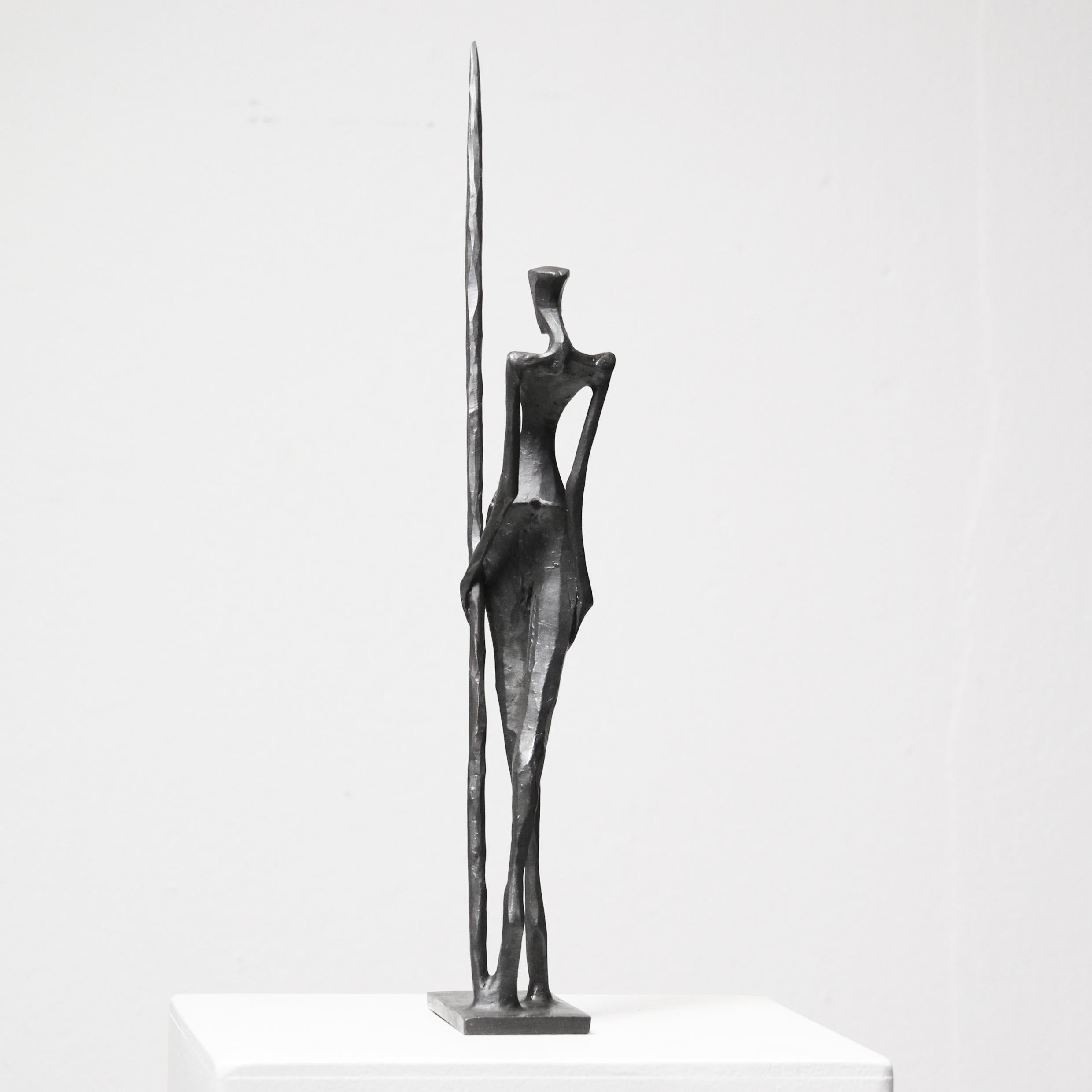 Artemis II is an elegant figurative bronze sculpture of the female form by Nando Kallweit.  A woman carrying a spear in the pose of a proud warrior.

Artemis II is produced in an edition of 25 pieces.  Nando hammers his mark into the base as well as