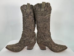 Nando Mucci Grey Floral Lacy Leather Laser Cut Cowboy Boots 39