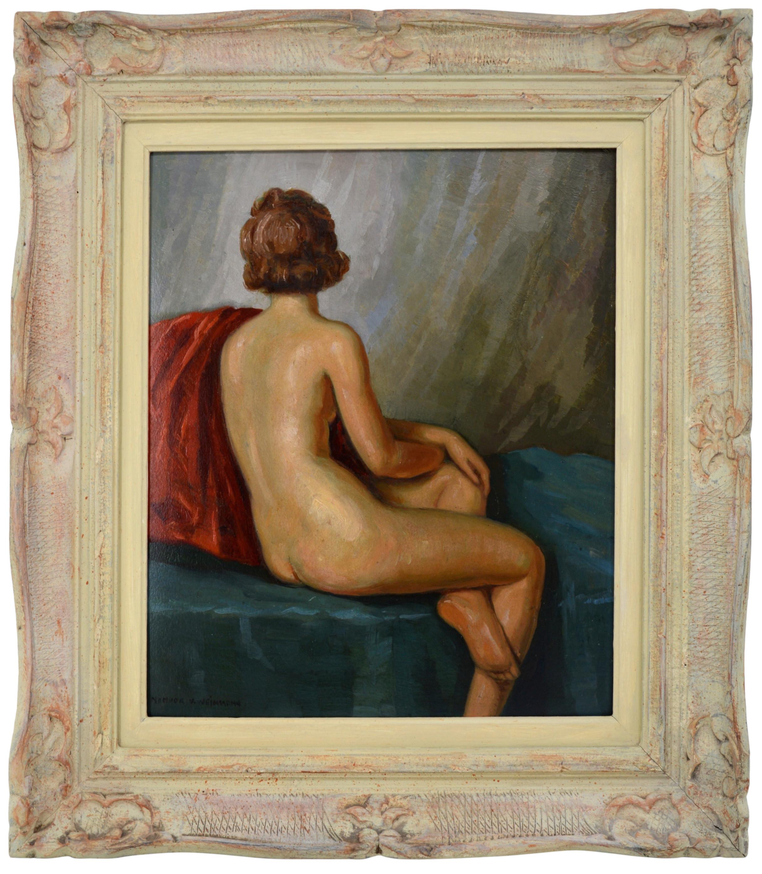 Oil on cardboard by Nandor VAGH WEINMANN (1897-1978), France, 1930s. Naked back. With frame: 64x56 cm - 25.2x22 inches ; without frame: 46x38cm - 18.1x15 inches. 8F format. Signed "Nandor V. Weinmann" lower left. In its Montparnasse frame. Very good