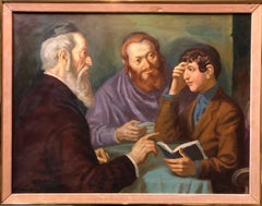 Rabbi Cheder Test Hungarian Judaica Oil Painting Nandor Brenner Vidai Bar Mitzva