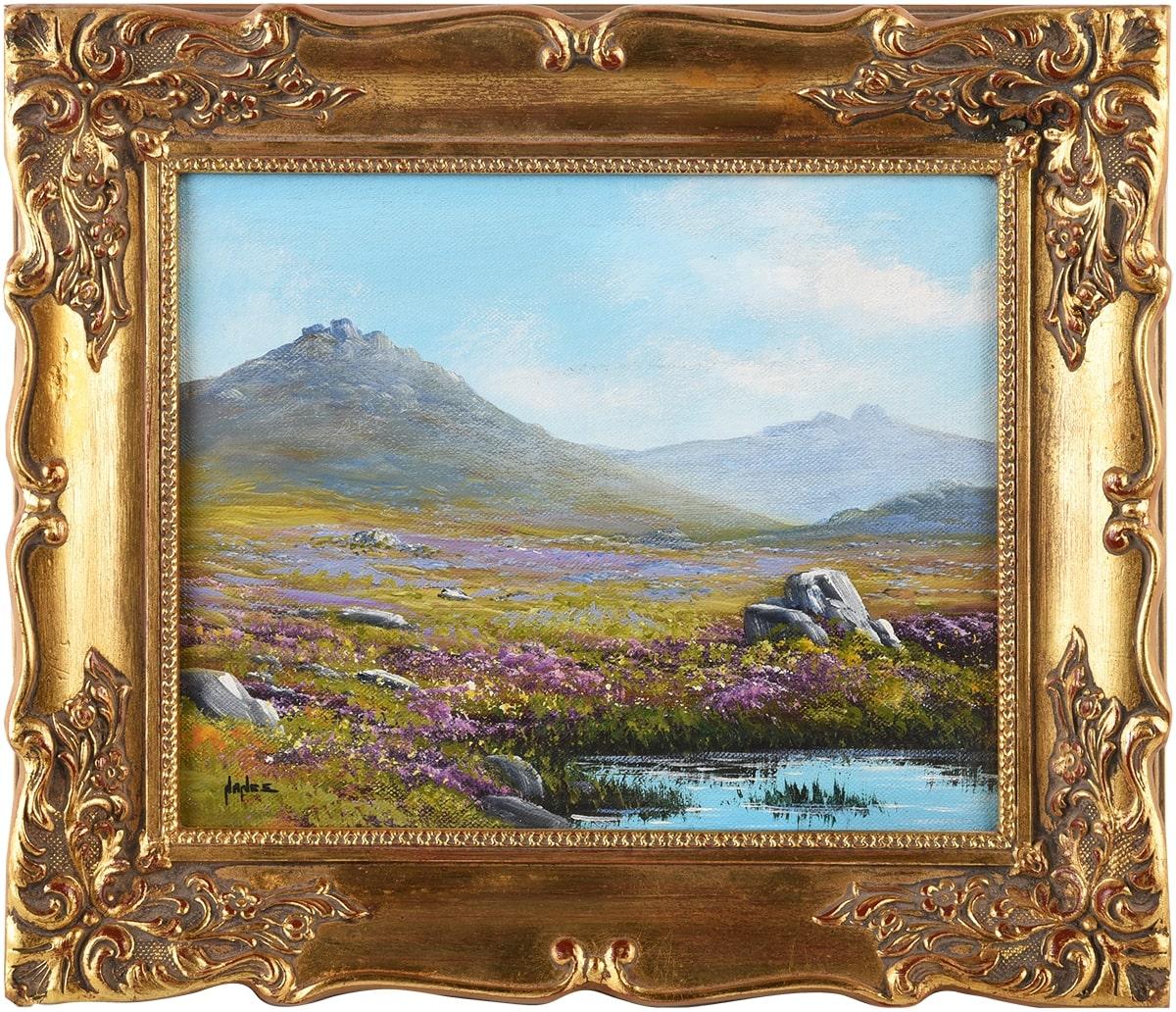 Nanee Landscape Painting - Mountain Lake with Heather in Mournes Northern Ireland by Contemporary Artist