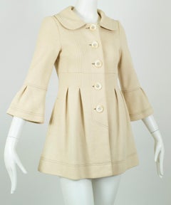 Nanette Lepore Cream Fit Flare Peter Pan Hip Coat w Ruffle Bell Sleeve – S, 2004