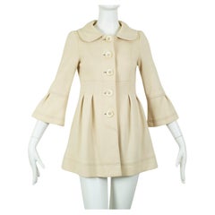 Nanette Lepore Cream Fit Flare Peter Pan Hip Coat w Ruffle Bell Sleeve – S, 2004