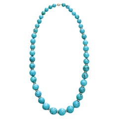 Vintage Nani Cesare Modernist Turquoise Long Necklace 18Kt Gold With 14.06 Ctw Diamonds