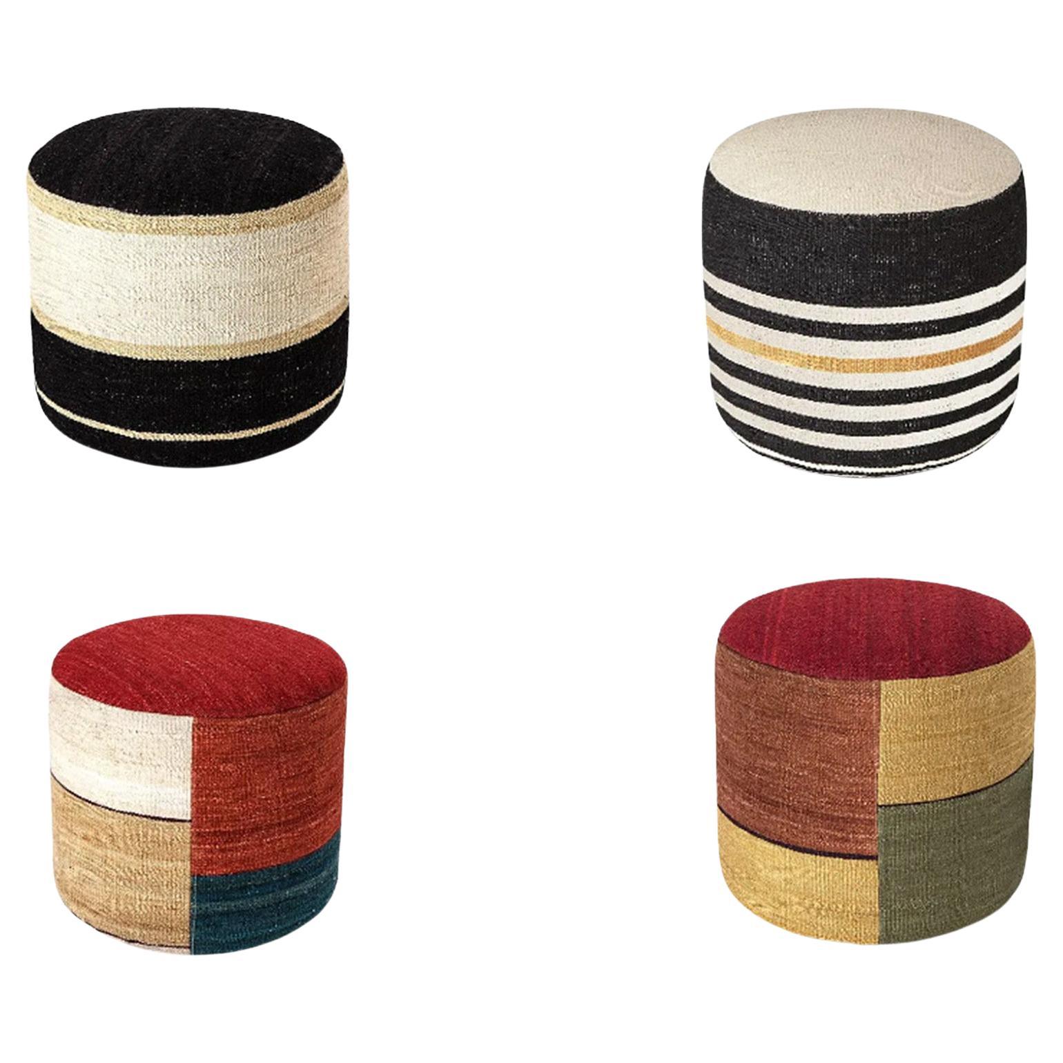 Nani Marquina & Marcos Catalán Set of 4 'Kilim' Poufs for Nanimarquina