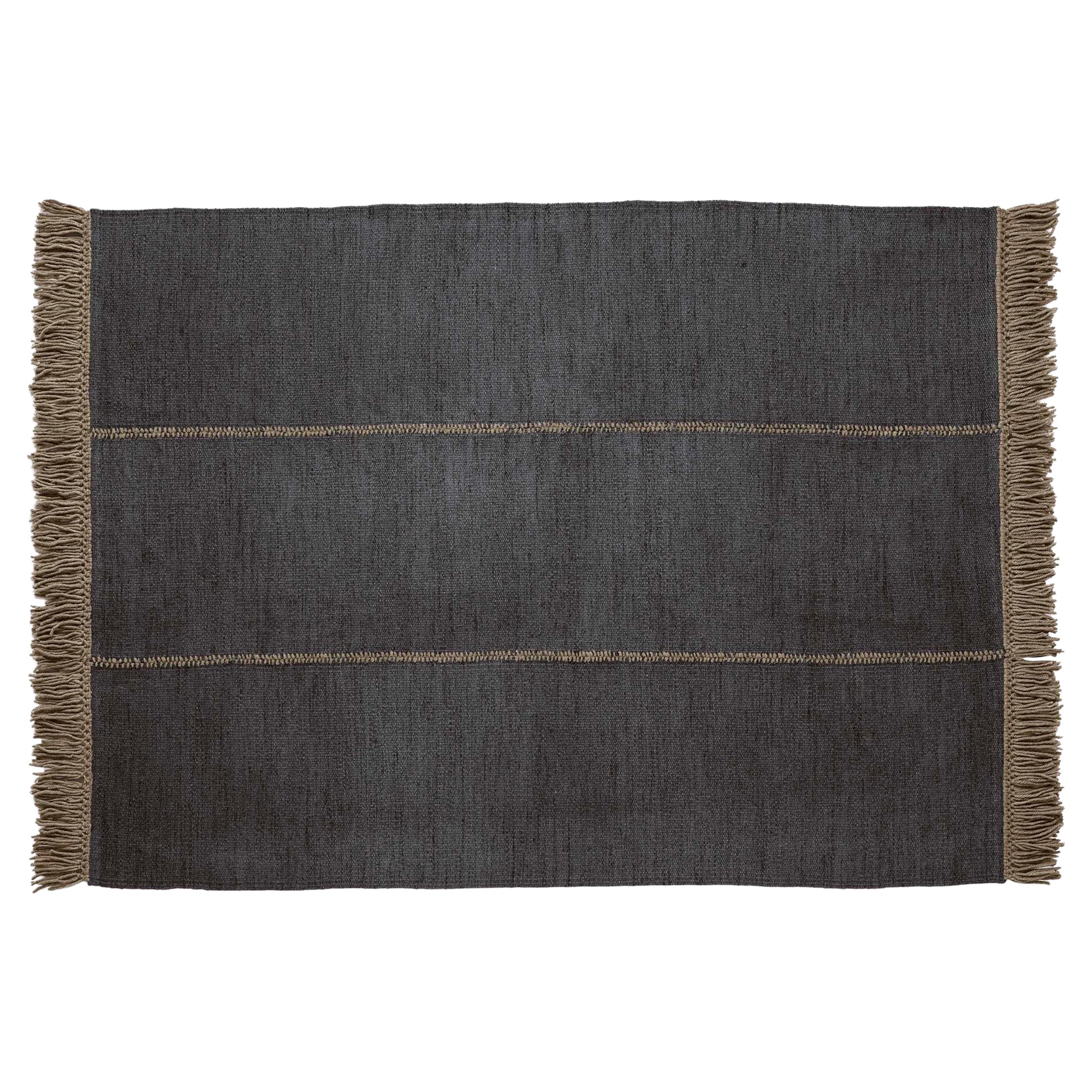 Nani Marquina Mía Rug in 
Navy
 with Macramé Fringing in Beige 170x240 cm For Sale