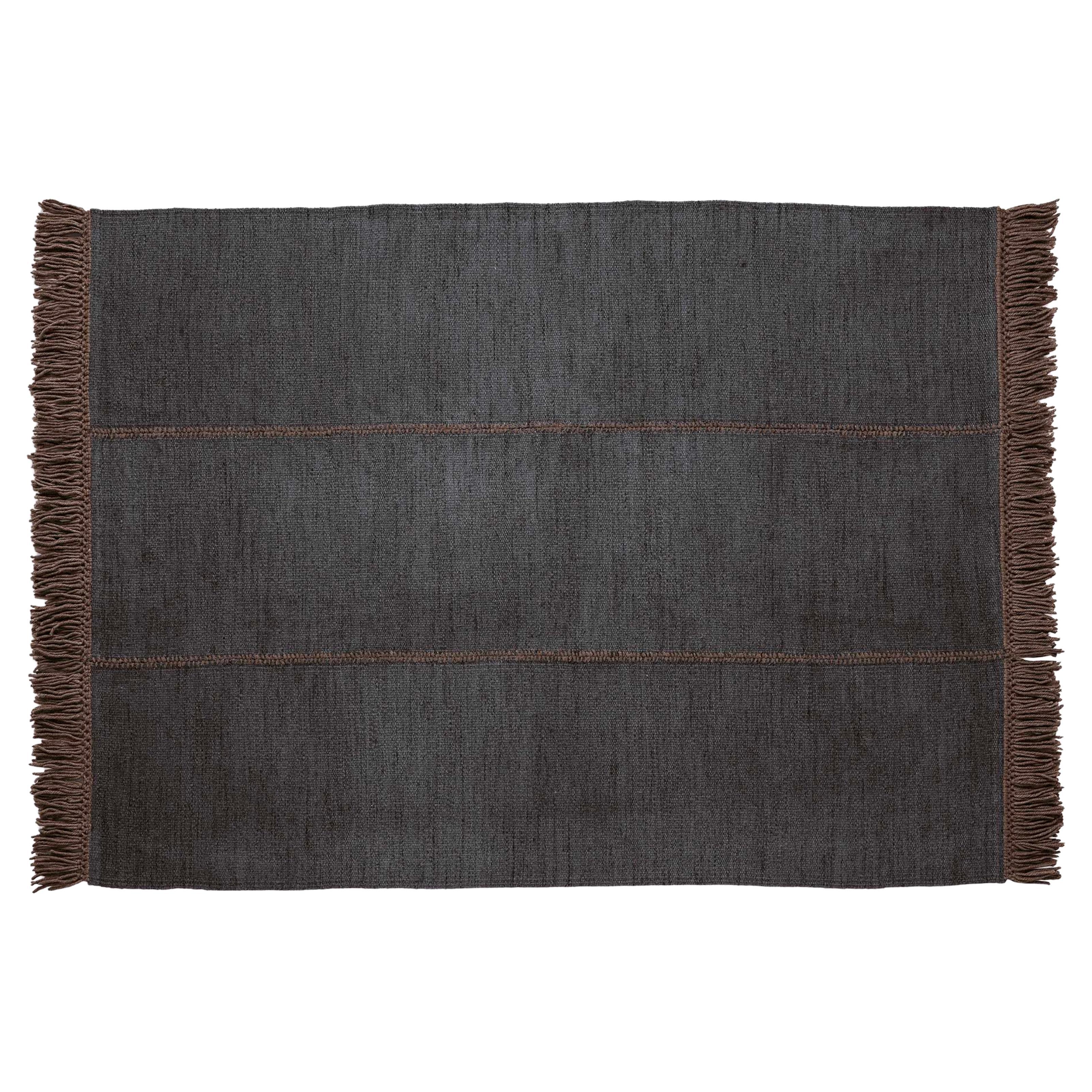 Nani Marquina Mía Rug in 
Navy
 with Macramé Fringing in Brown 170x240 cm