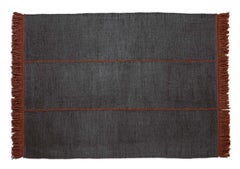 Nani Marquina Mía Rug in 'Navy' with Macramé Fringing in Red 170x240 cm