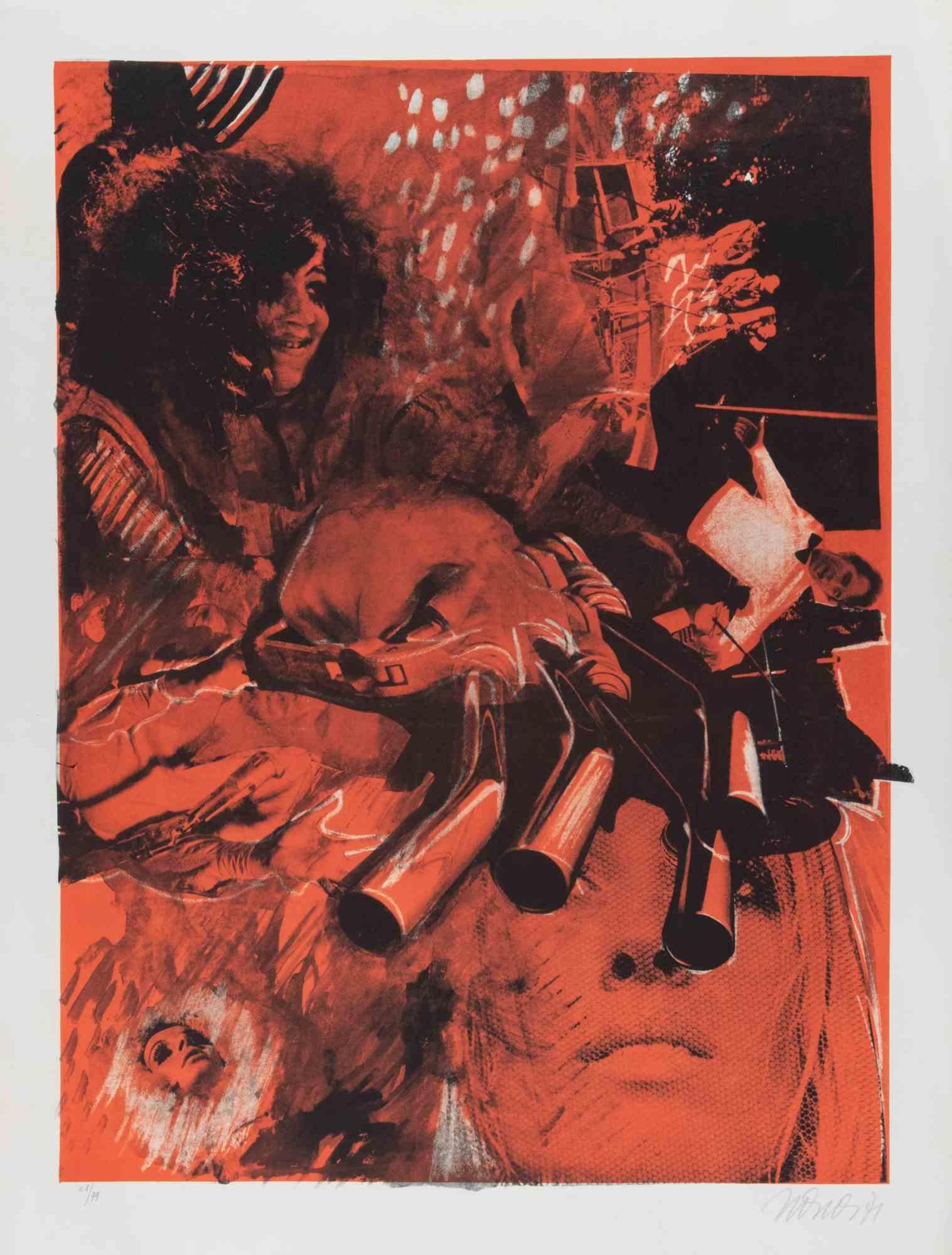 Nani Tedeschi Figurative Print - Women and Motor, Abstract Style, Signed, Edition of 99, 1971