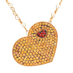 Nanis 5::03ct Pavé gelber Saphir 18K Gold großes Herz Anhänger Kette Halskette