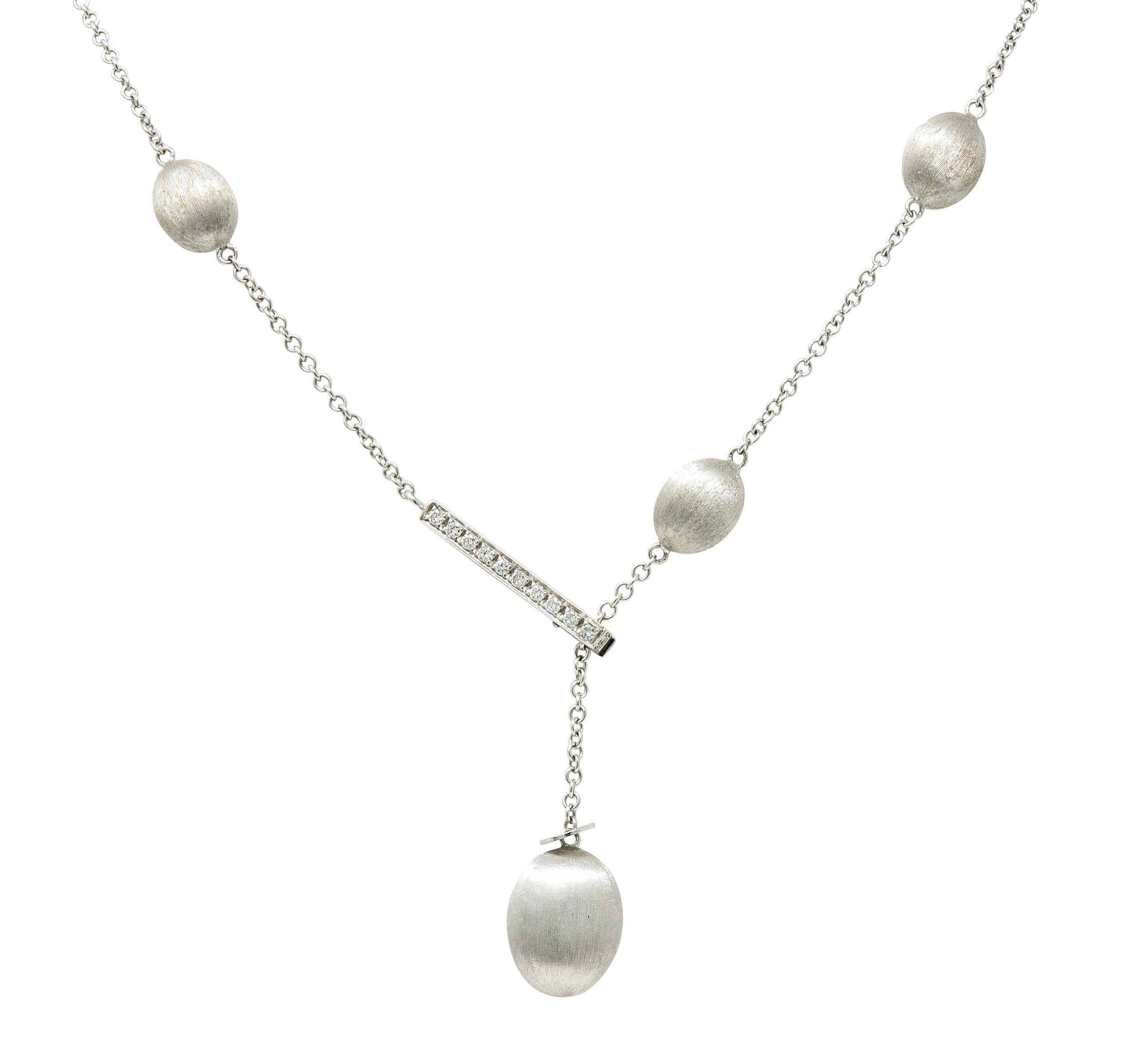 Nanis Diamond 18 Karat Weißgold Italienisch gebürstet Station Lariat Halskette für Damen oder Herren