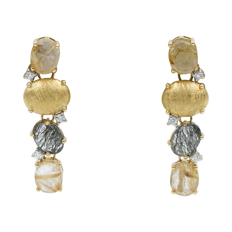Nanis Diamond and Quartz Ipanema Earrings in 18k Yellow Gold, OS52-515 at  1stDibs