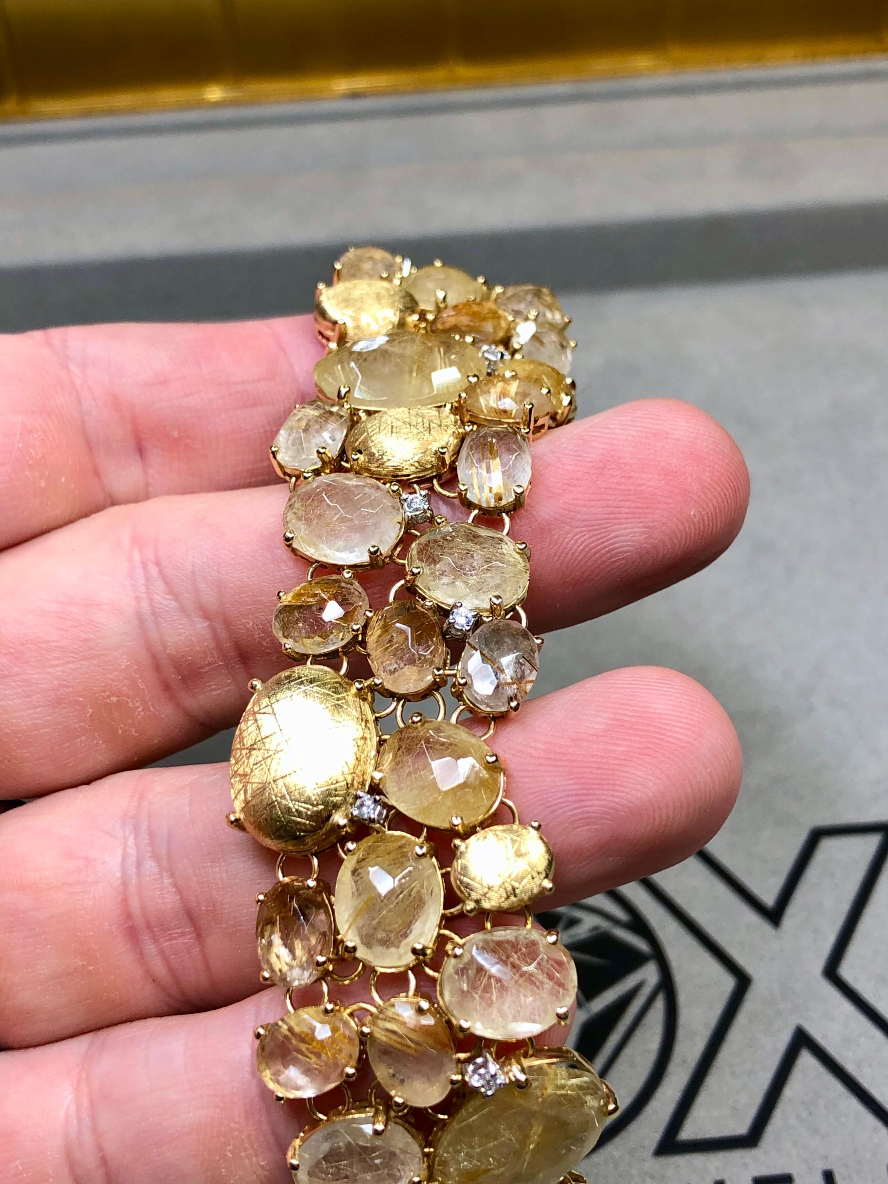 Nanis IPANEMA Bracciale italiano largo con diamanti in quarzo rutilato 18 carati da 6,50 pollici in vendita 5