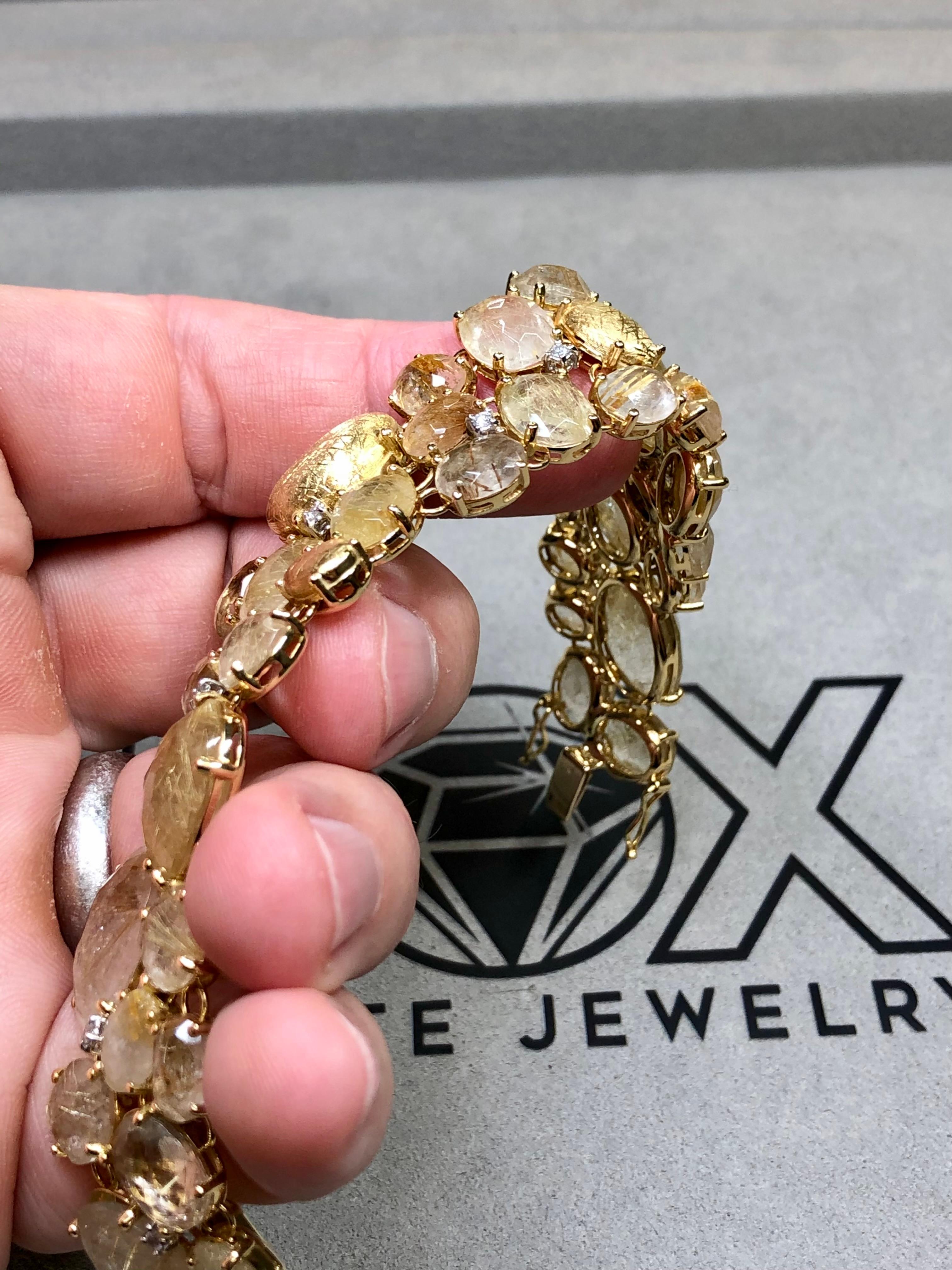 Nanis IPANEMA Bracciale italiano largo con diamanti in quarzo rutilato 18 carati da 6,50 pollici in vendita 7