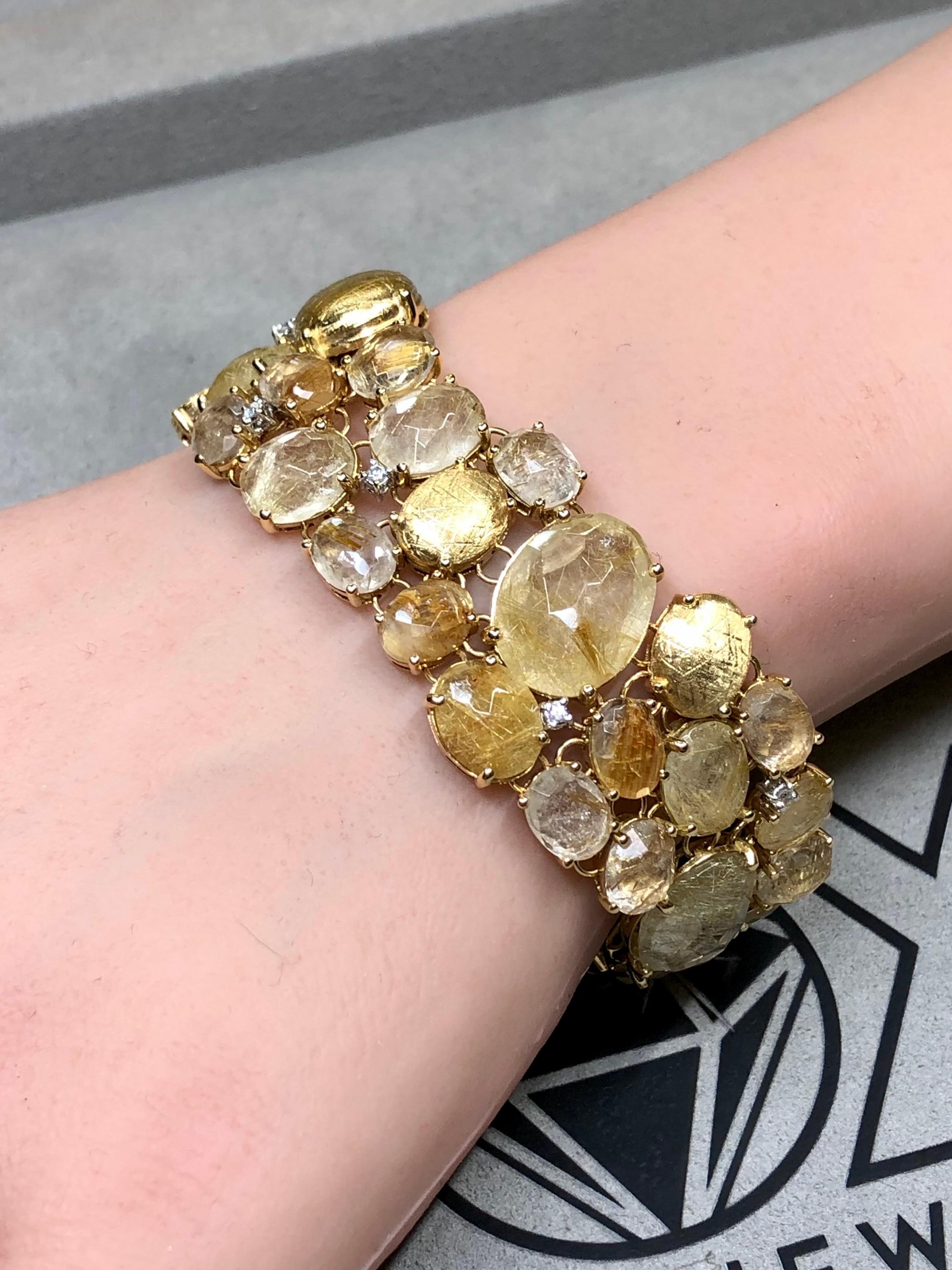 Nanis IPANEMA Bracciale italiano largo con diamanti in quarzo rutilato 18 carati da 6,50 pollici in vendita 8