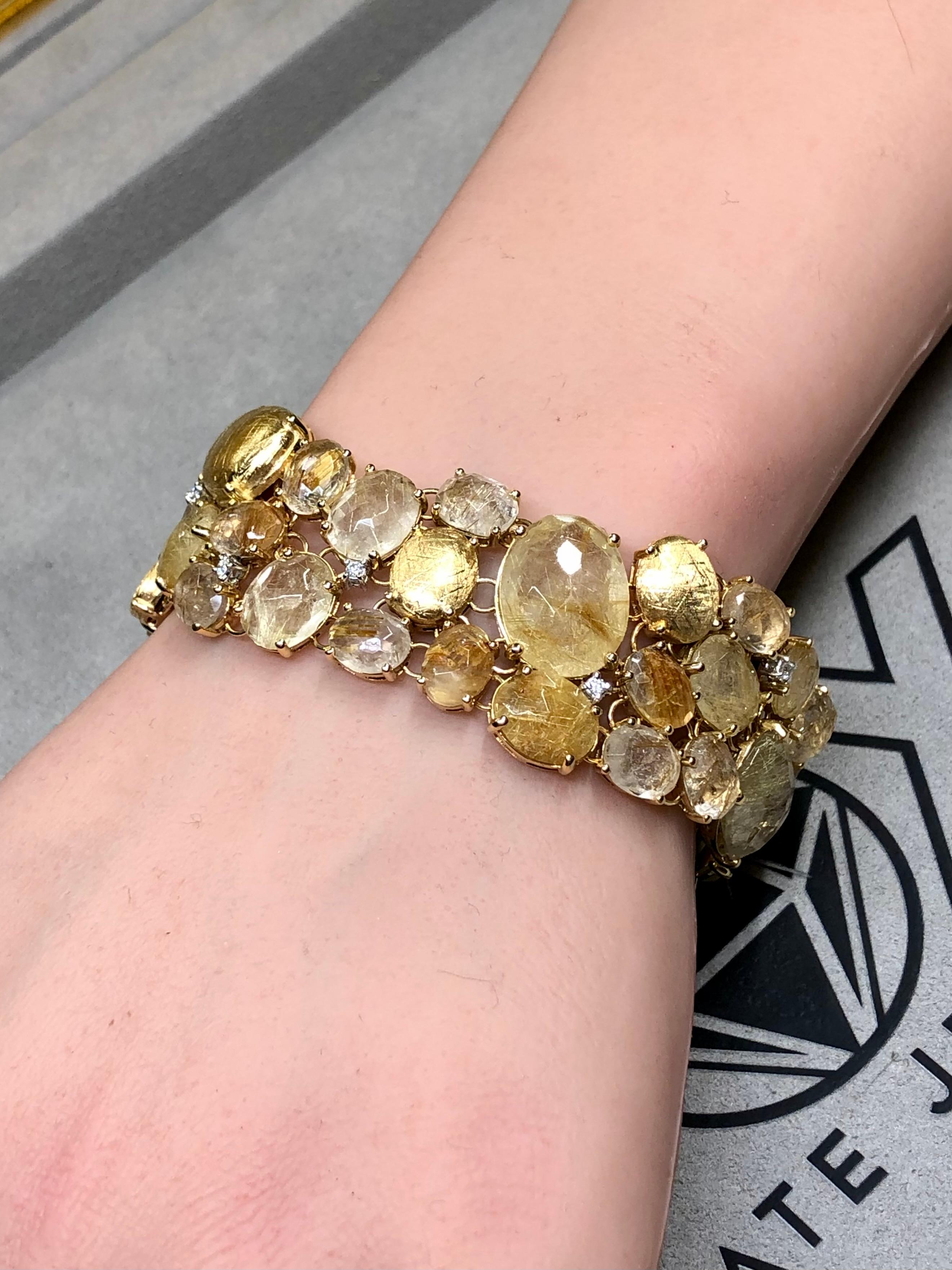Nanis IPANEMA Bracciale italiano largo con diamanti in quarzo rutilato 18 carati da 6,50 pollici in vendita 9