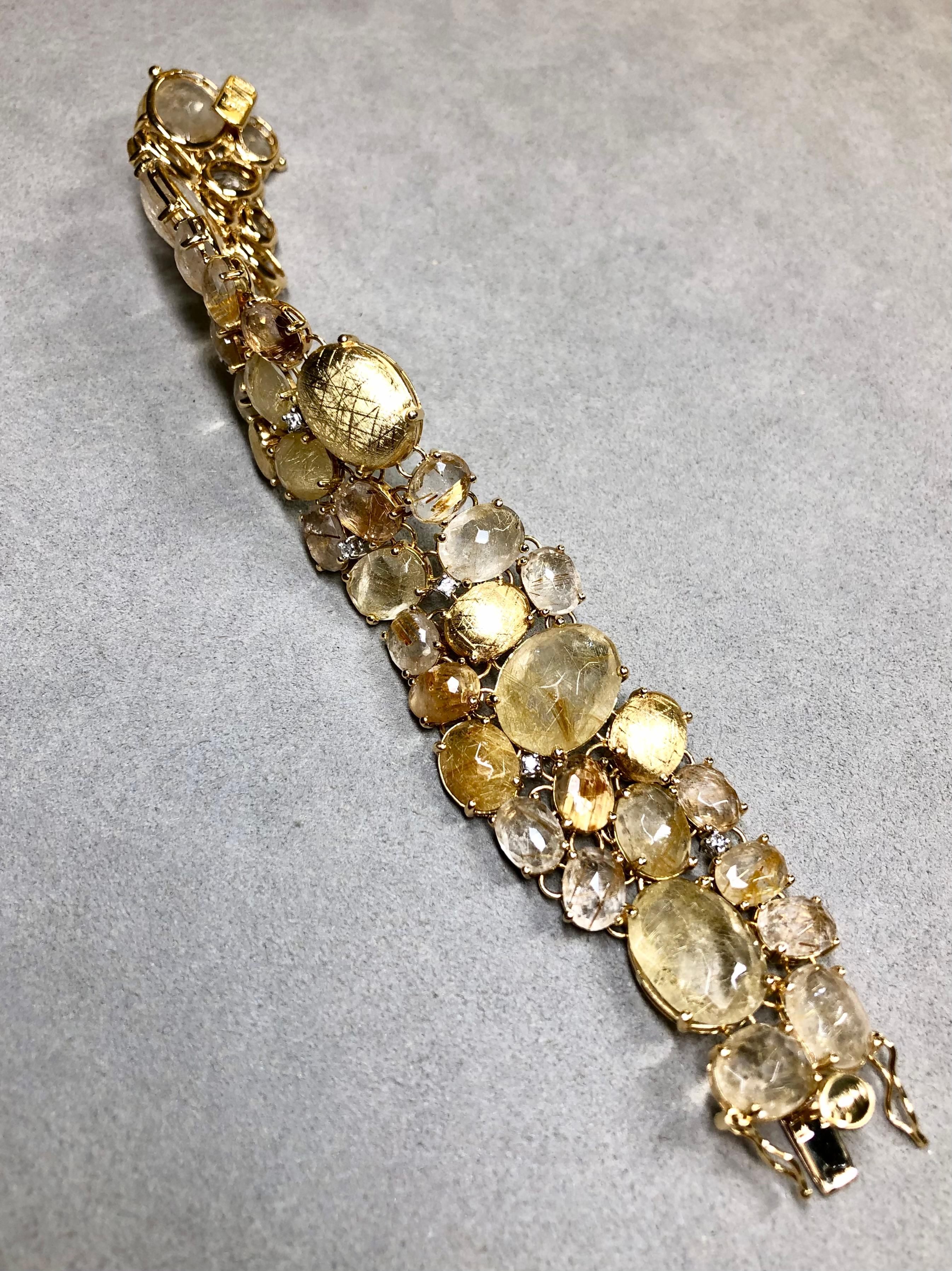 Contemporaneo Nanis IPANEMA Bracciale italiano largo con diamanti in quarzo rutilato 18 carati da 6,50 pollici in vendita