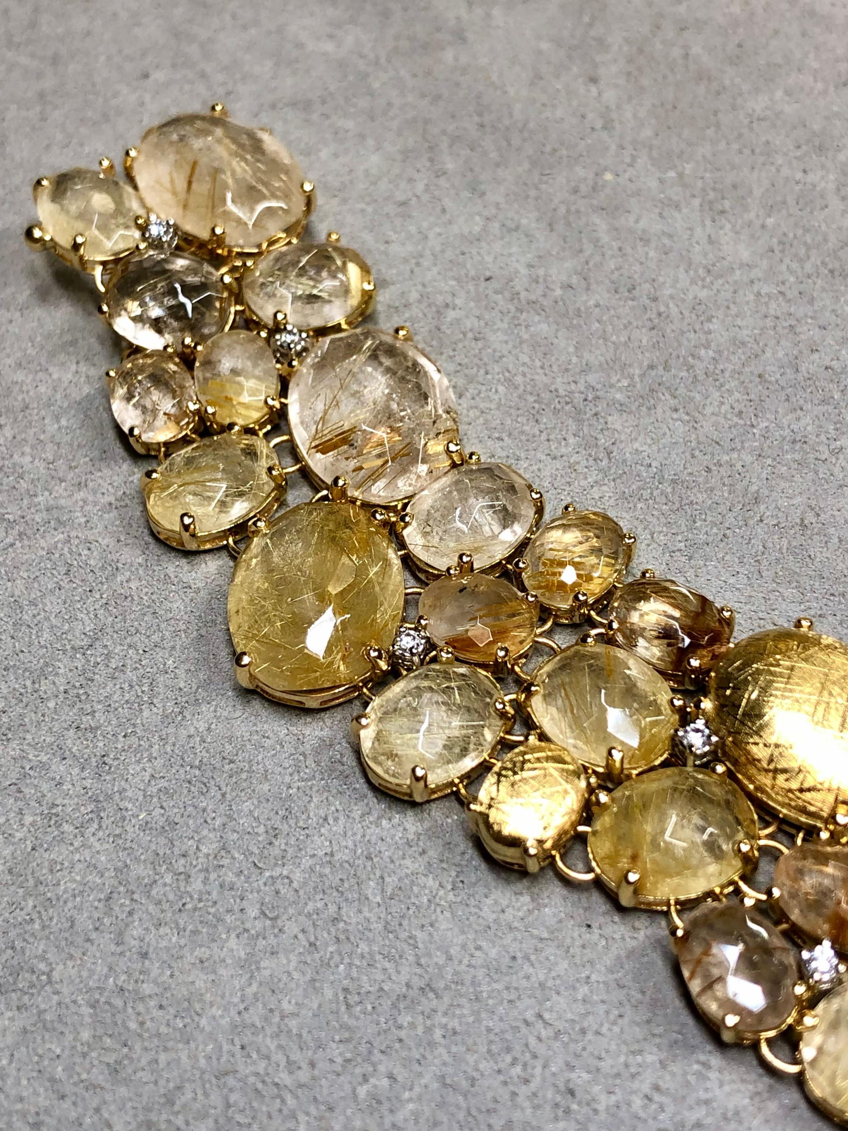 da uomo o donna Nanis IPANEMA Bracciale italiano largo con diamanti in quarzo rutilato 18 carati da 6,50 pollici in vendita