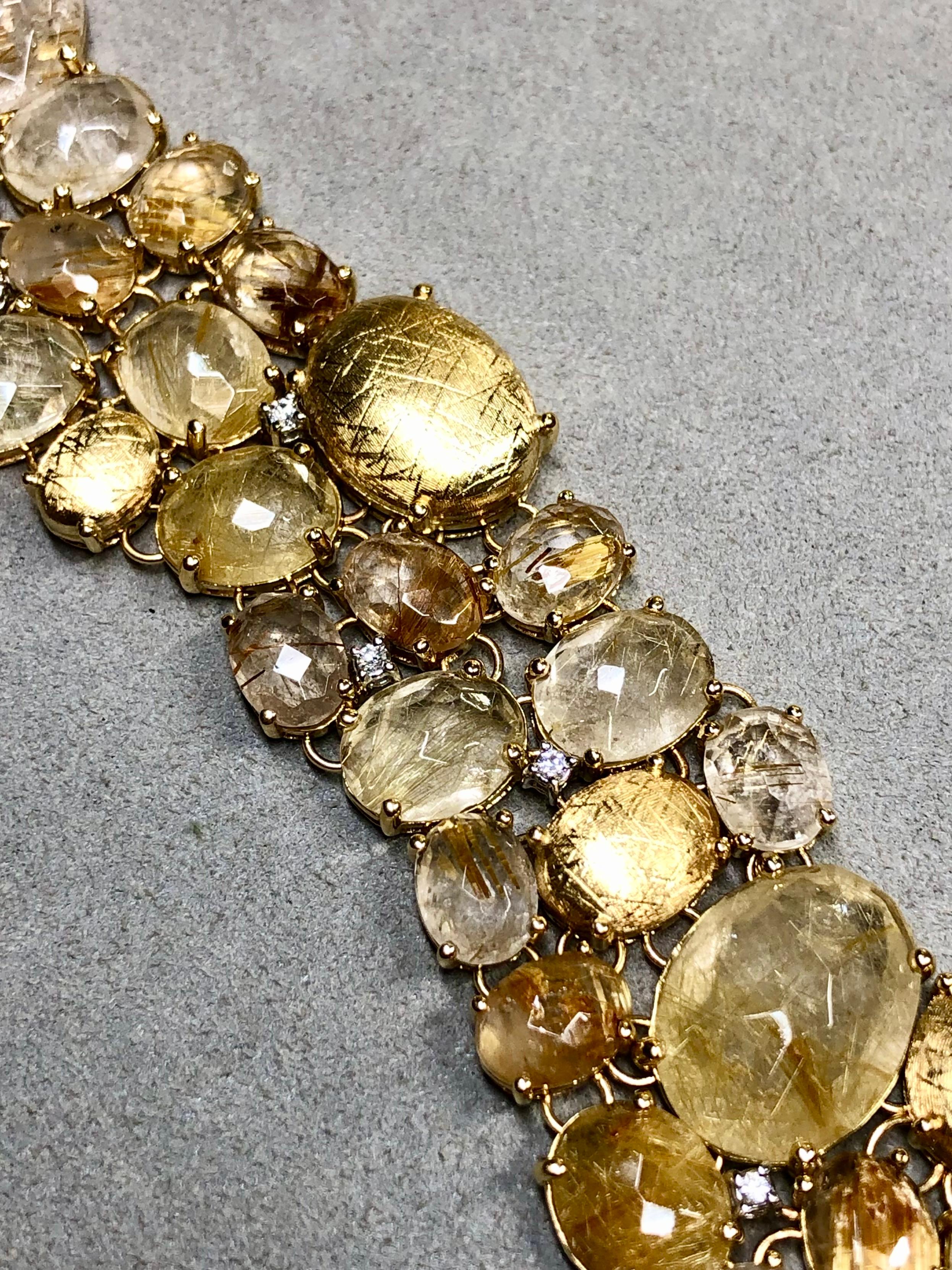 Nanis IPANEMA Bracciale italiano largo con diamanti in quarzo rutilato 18 carati da 6,50 pollici in vendita 1