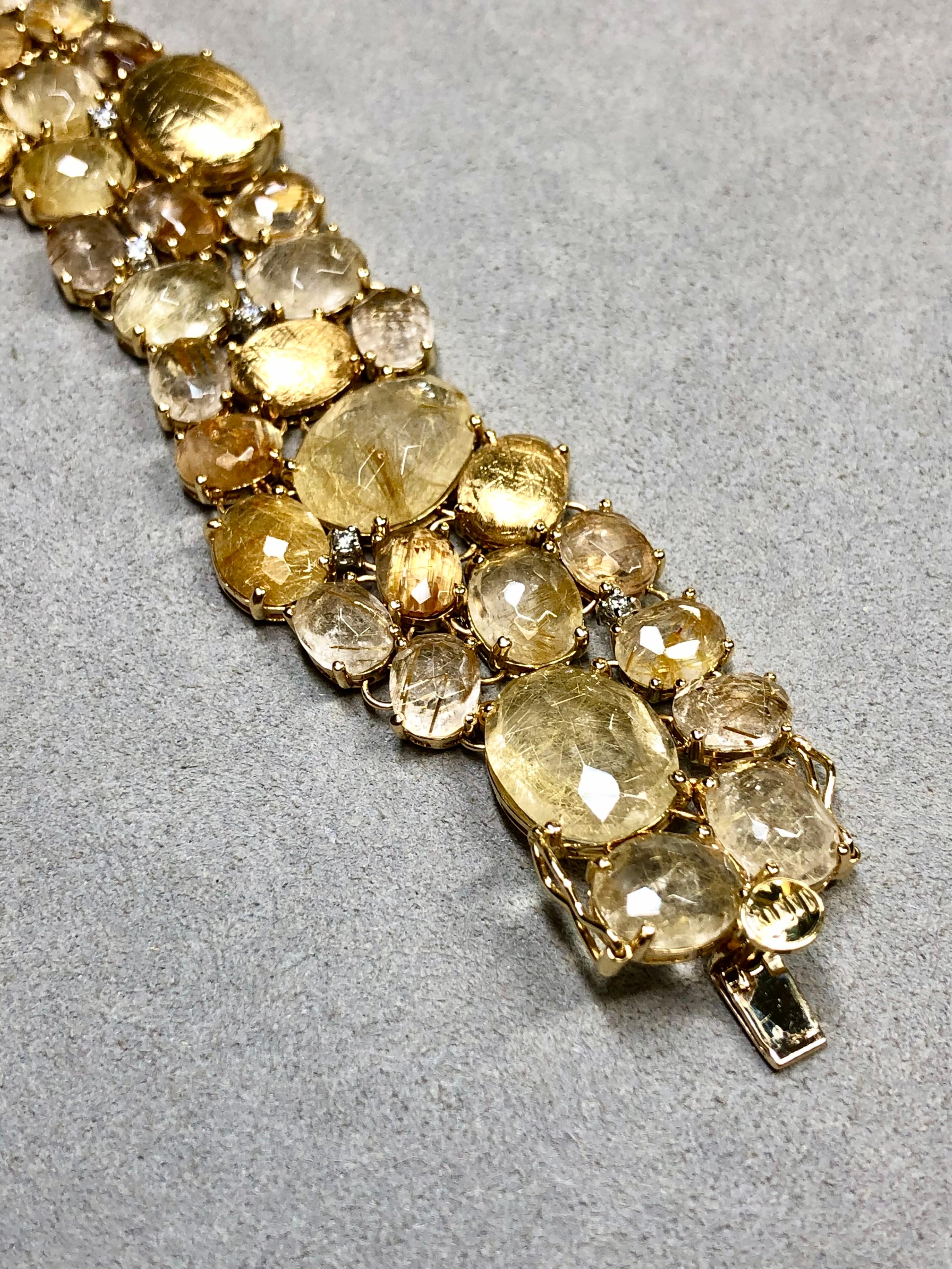 Nanis IPANEMA Bracciale italiano largo con diamanti in quarzo rutilato 18 carati da 6,50 pollici in vendita 2