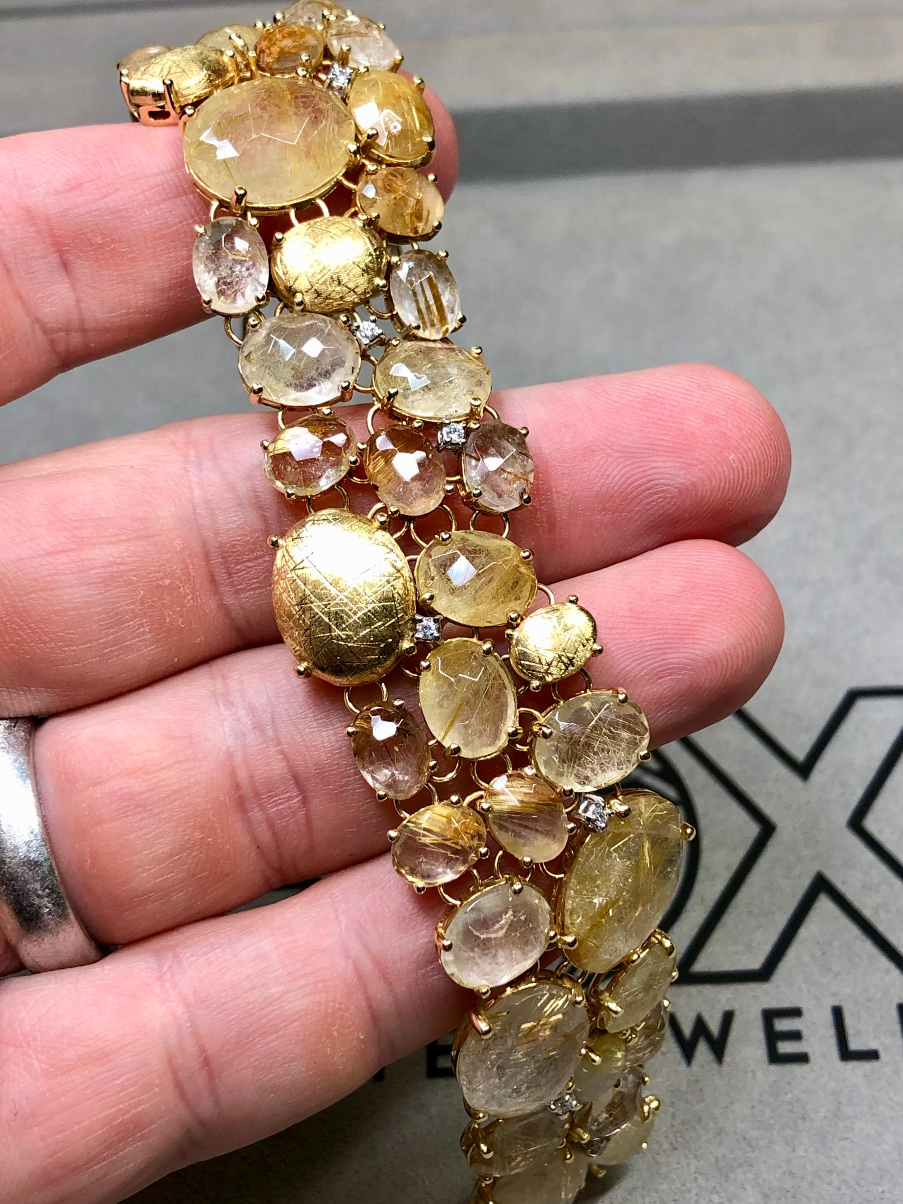 Nanis IPANEMA Bracciale italiano largo con diamanti in quarzo rutilato 18 carati da 6,50 pollici in vendita 3