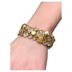 NANIS IPANEMA 18K Rutilated Quartz Diamond Wide Cuff Italian Bracelet 6.50”