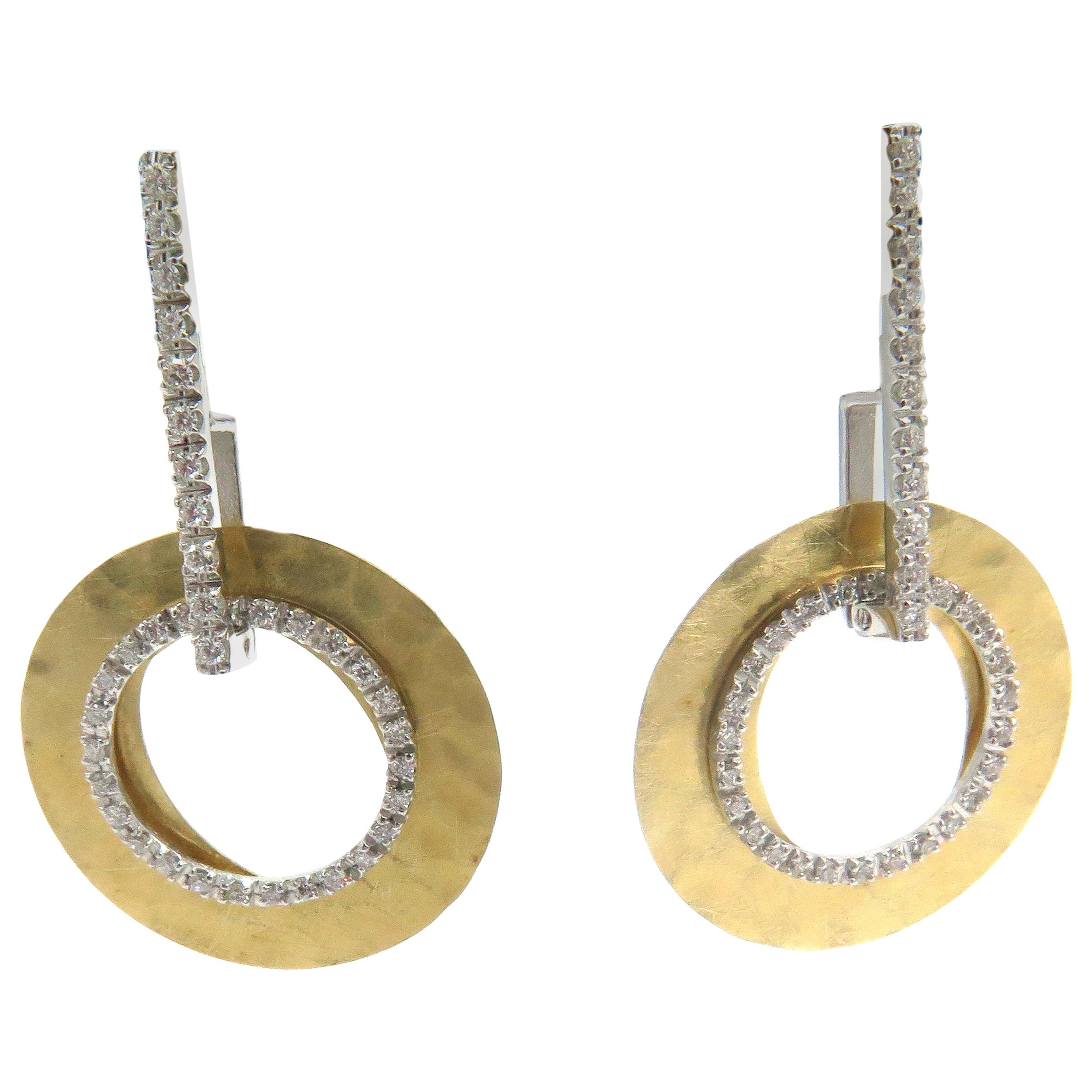 Nanis Italy 18 Karat Two-Tone Gold Diamond Disc Dangle Earring For Sale