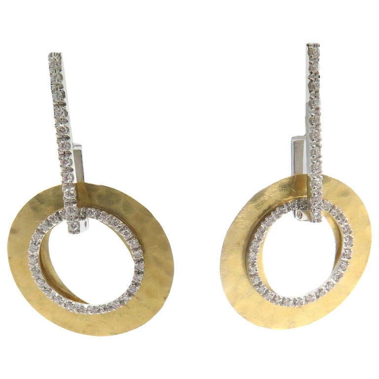 Nanis Italy 18 Karat Two-Tone Gold Diamond Disc Dangle Earring For Sale ...