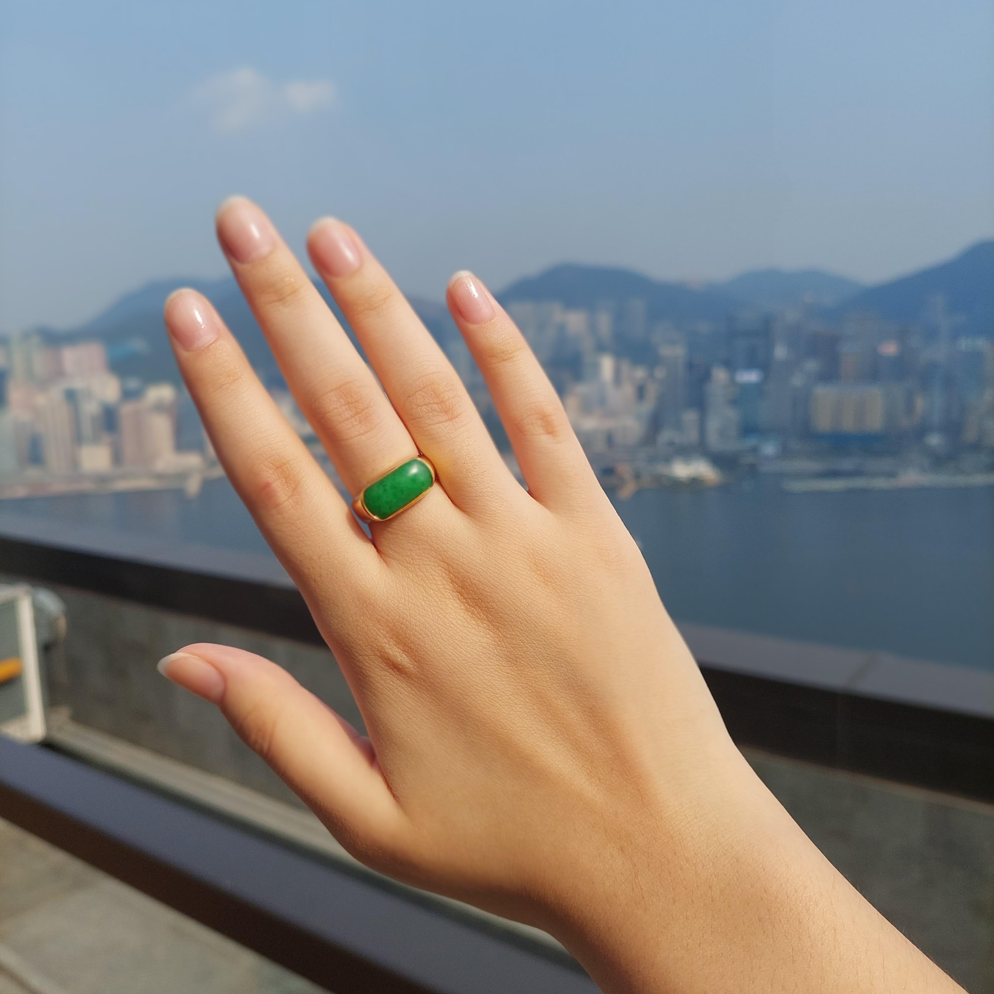 Nanjing Royal Jade Ring with 14K White or Yellow Gold- Cocktail Ring For Sale 5