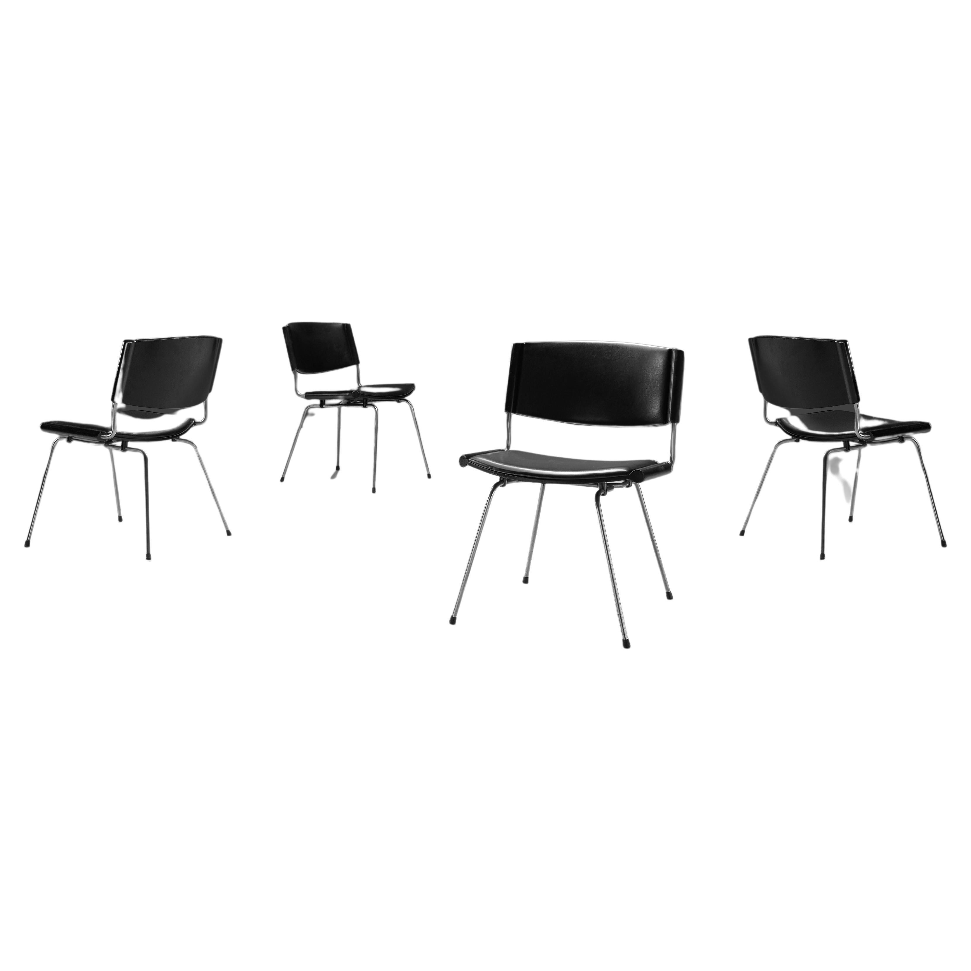 Nanna and Jørgen Ditzel Set of Four 'Badminton' Chair in Black Leather  For Sale