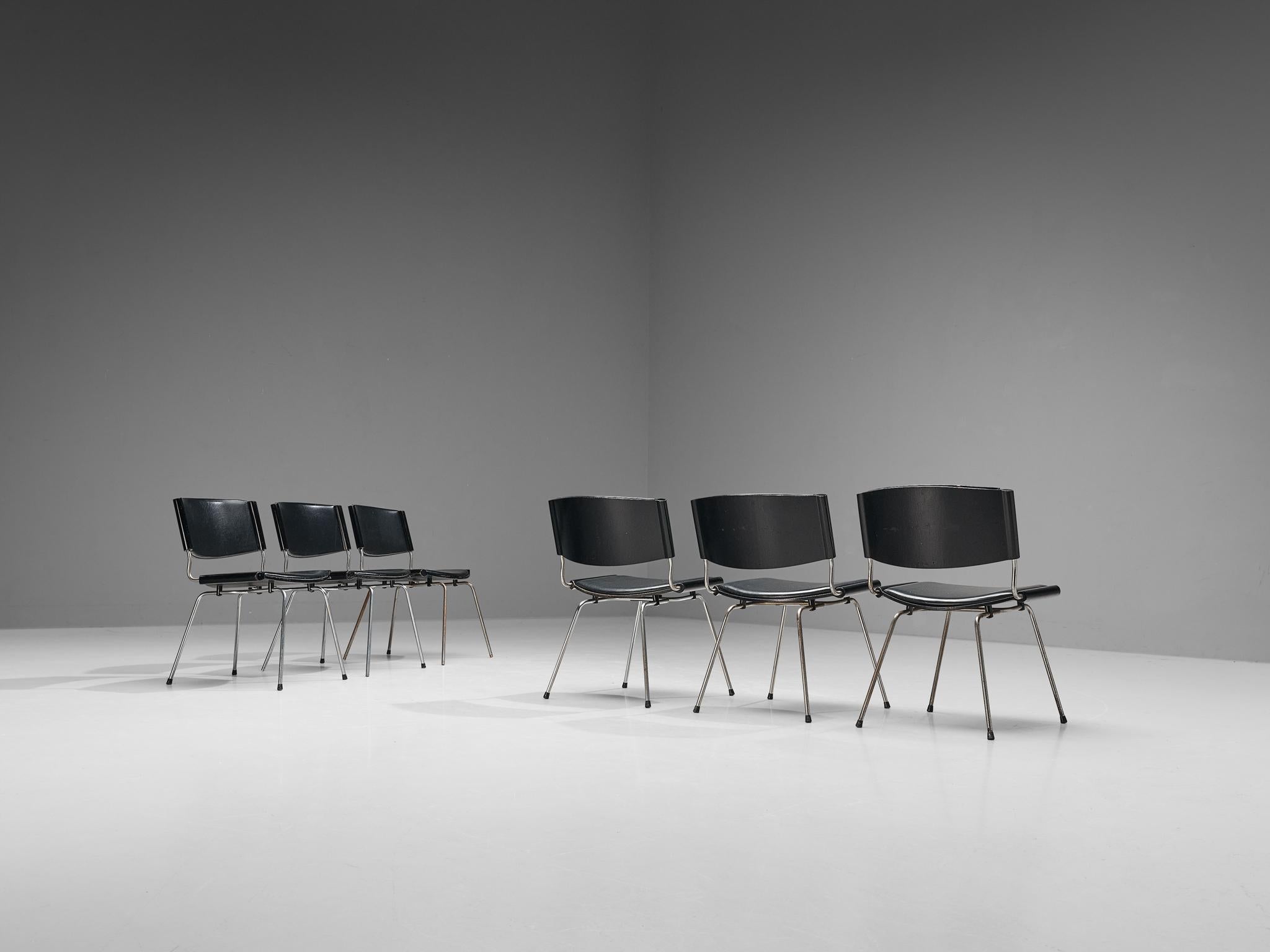 Nanna and Jørgen Ditzel Set of Six 'Badminton' Chair in Black Leather 2