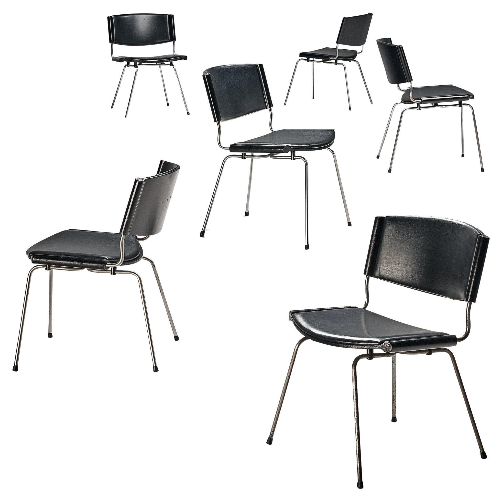 Nanna and Jørgen Ditzel Set of Six 'Badminton' Chair in Black Leather For  Sale at 1stDibs