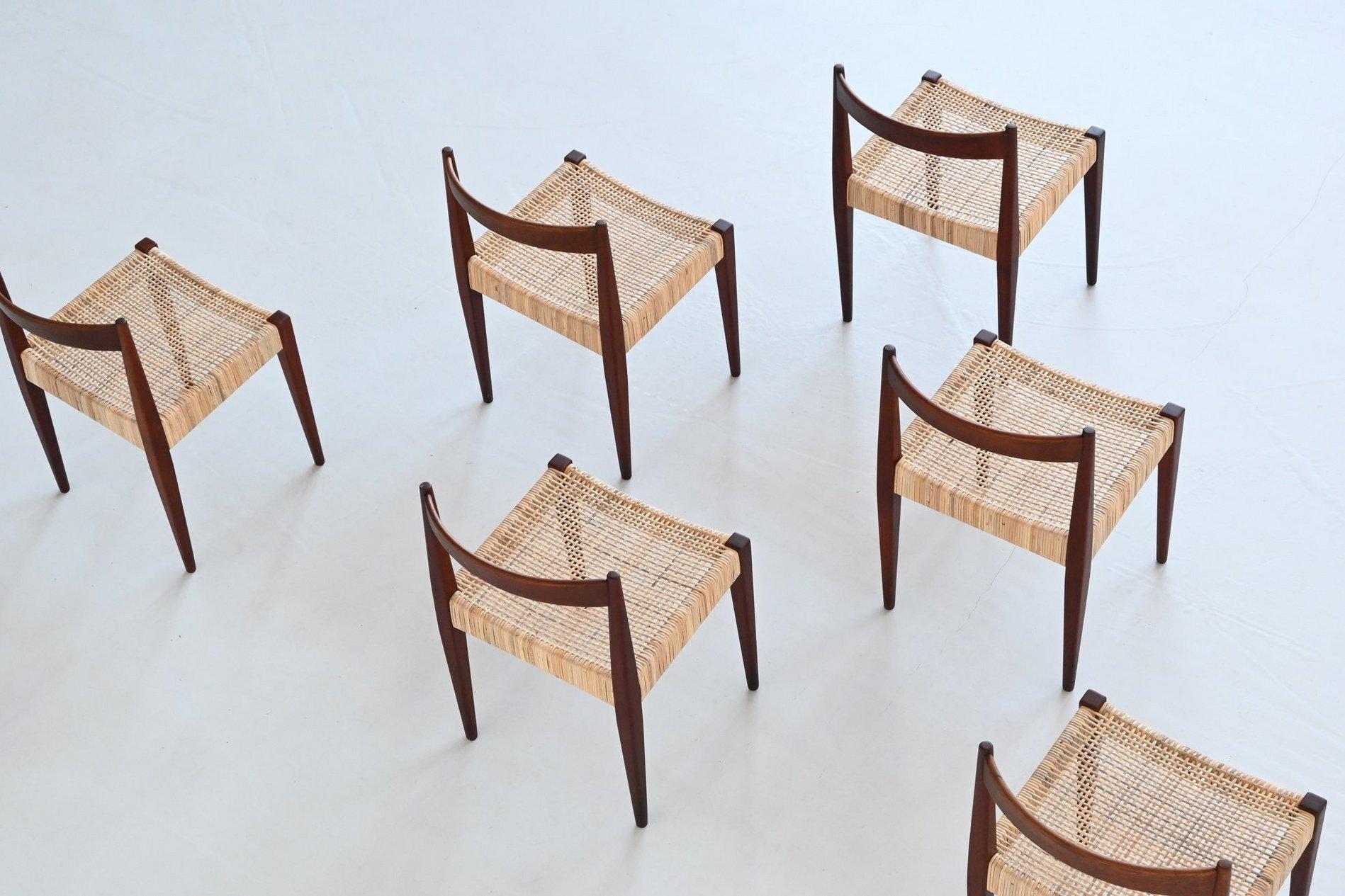 Nanna Ditzel # 110 dining chairs in teak and cane Kolds Savvaerk Denmark 1955 3