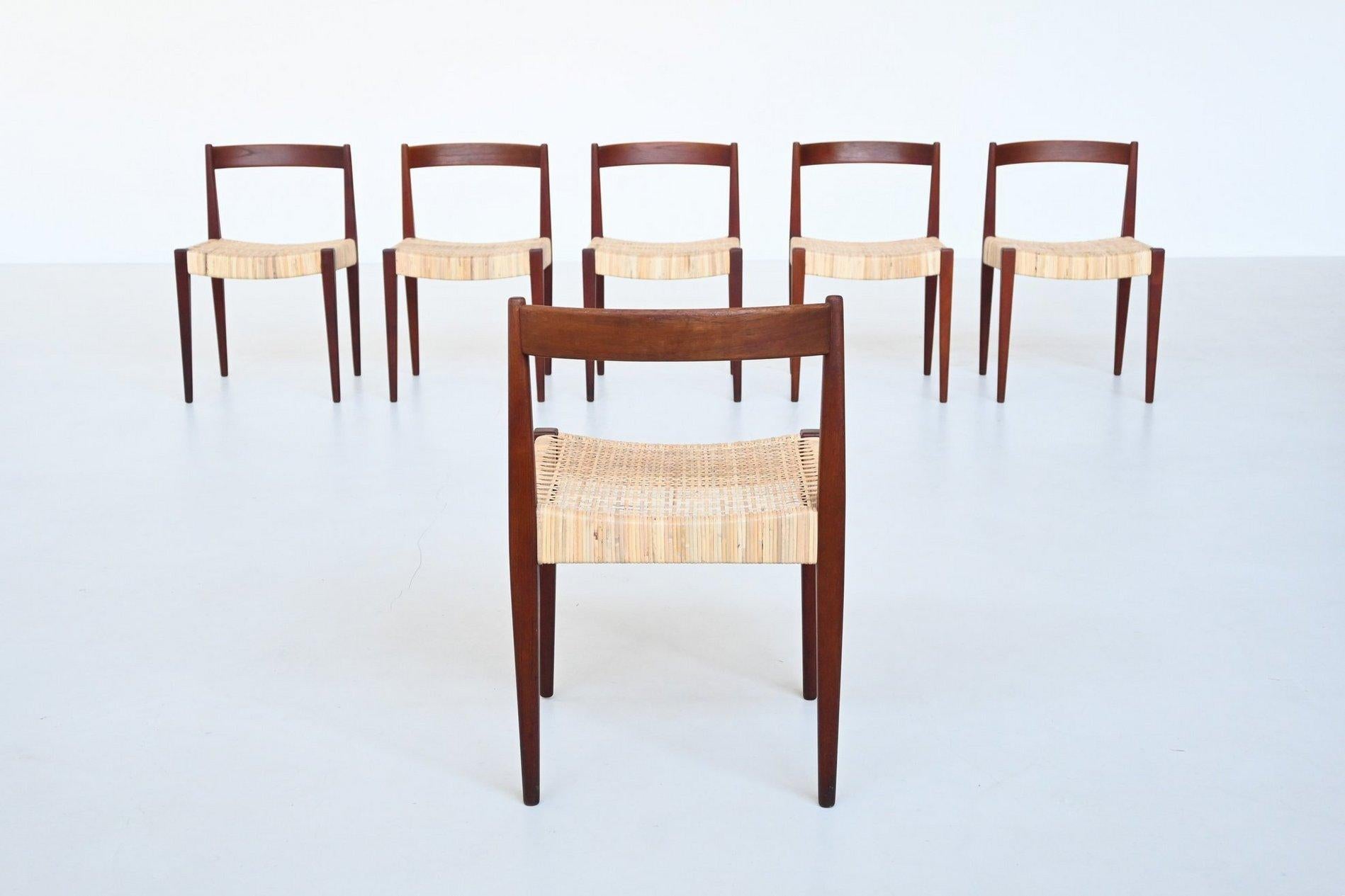 Nanna Ditzel # 110 dining chairs in teak and cane Kolds Savvaerk Denmark 1955 In Good Condition In Etten-Leur, NL