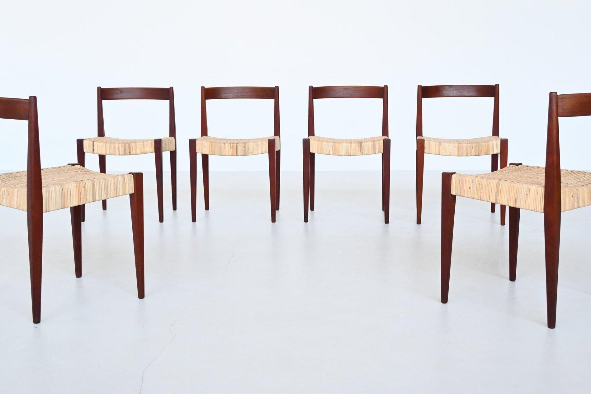 Cane Nanna Ditzel # 110 dining chairs in teak and cane Kolds Savvaerk Denmark 1955