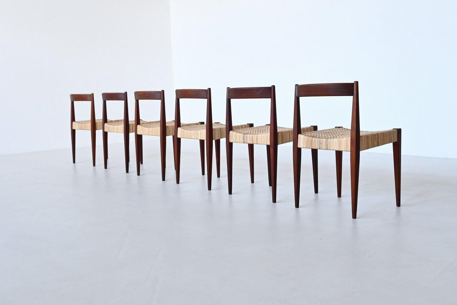 Nanna Ditzel # 110 dining chairs in teak and cane Kolds Savvaerk Denmark 1955 2