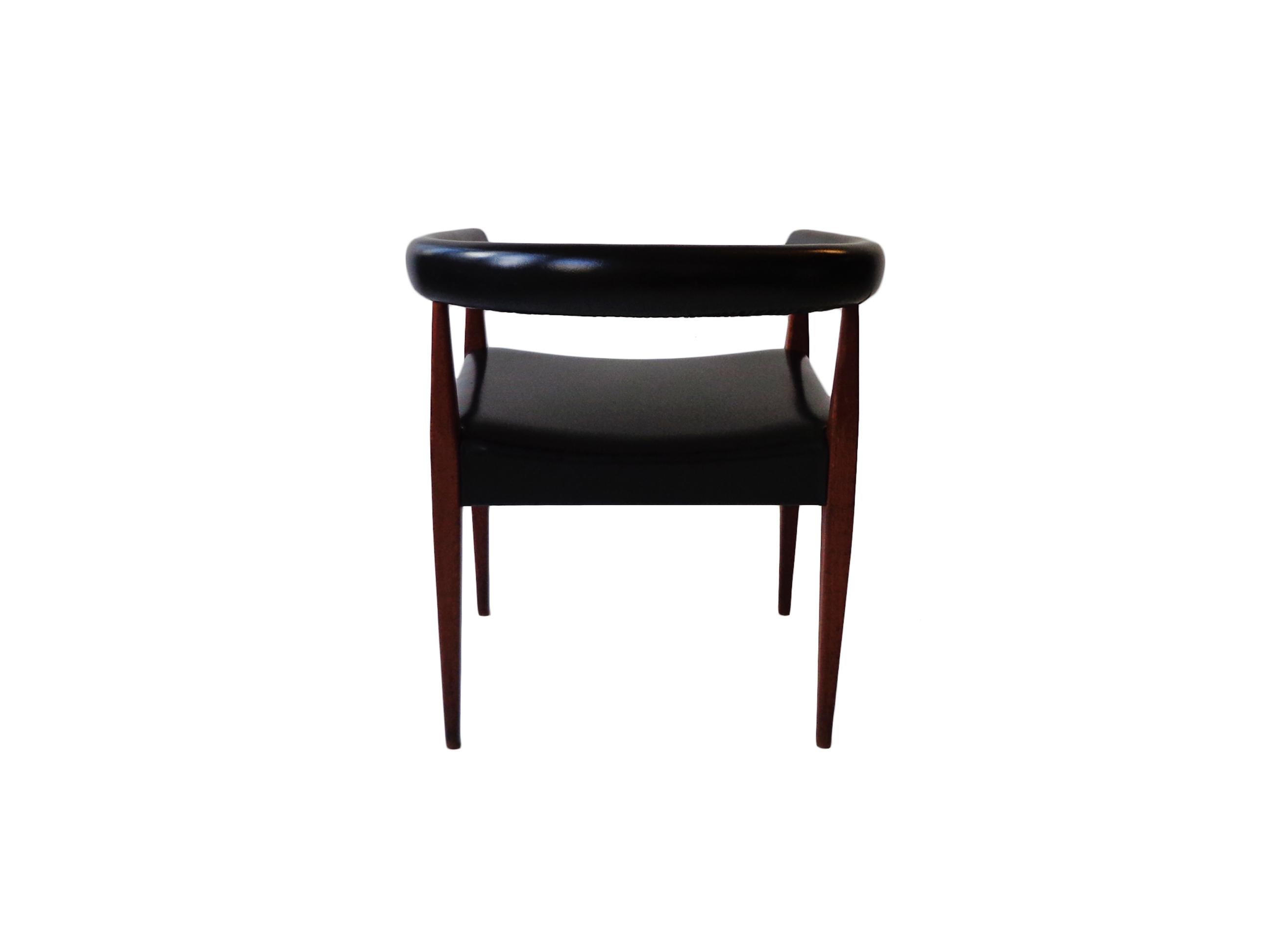 Danish Nanna Ditzel Armchair or Desk Chair in Teak and Black Leatherette Denmark For Sale