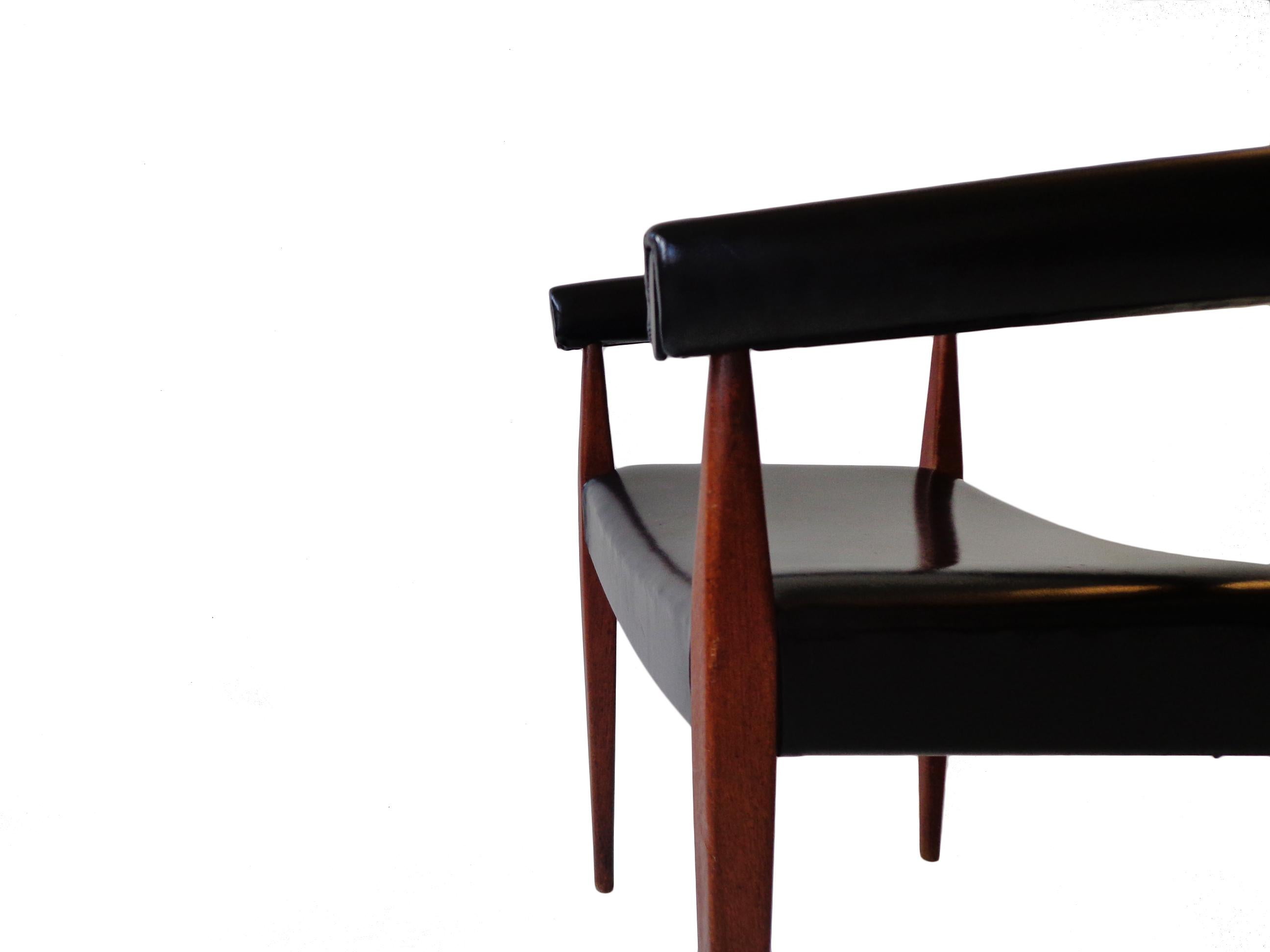Mid-20th Century Nanna Ditzel Armchair or Desk Chair in Teak and Black Leatherette Denmark For Sale