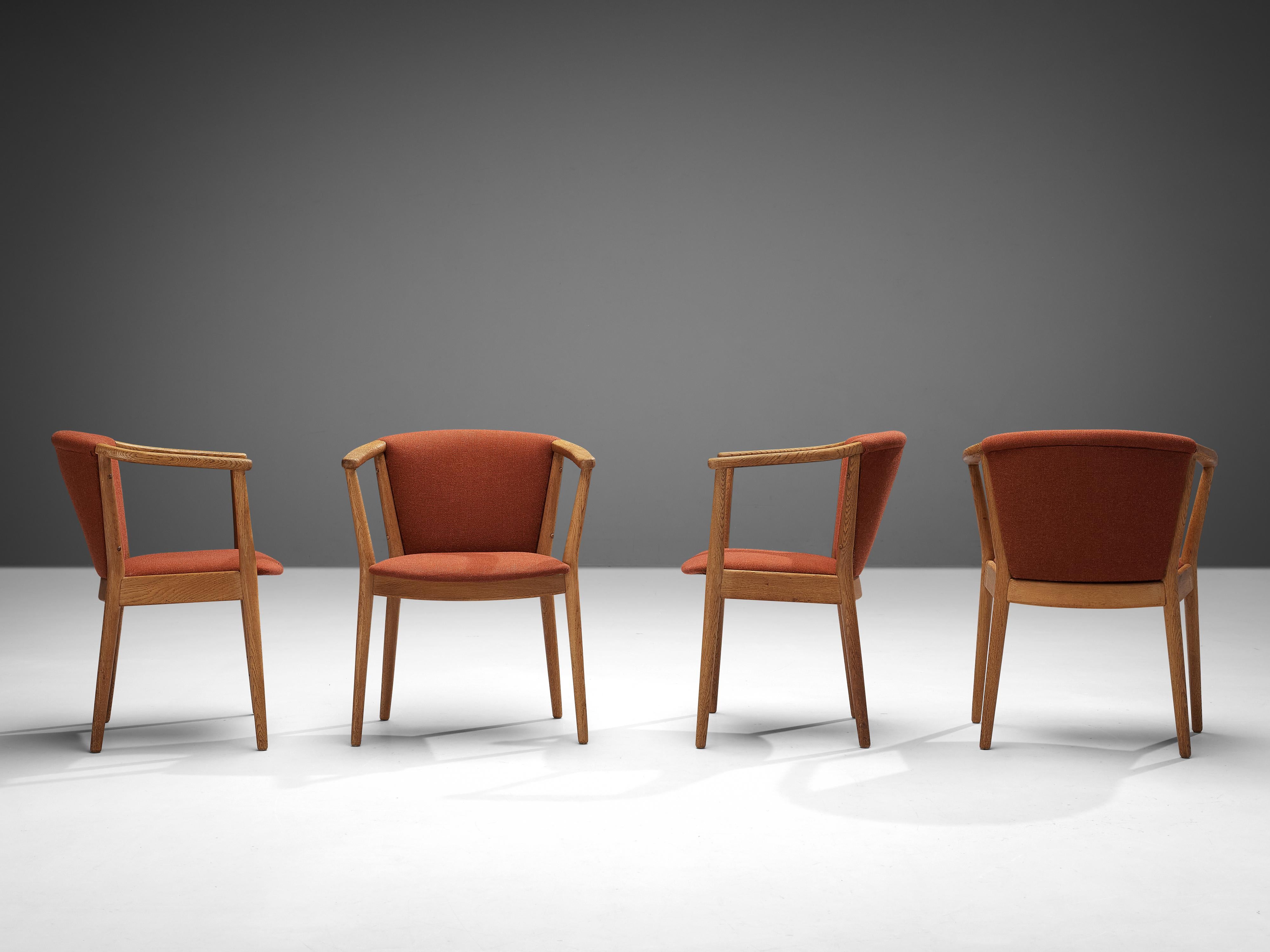 Nanna Ditzel Dining Chairs in Oak and Red Fabric 3