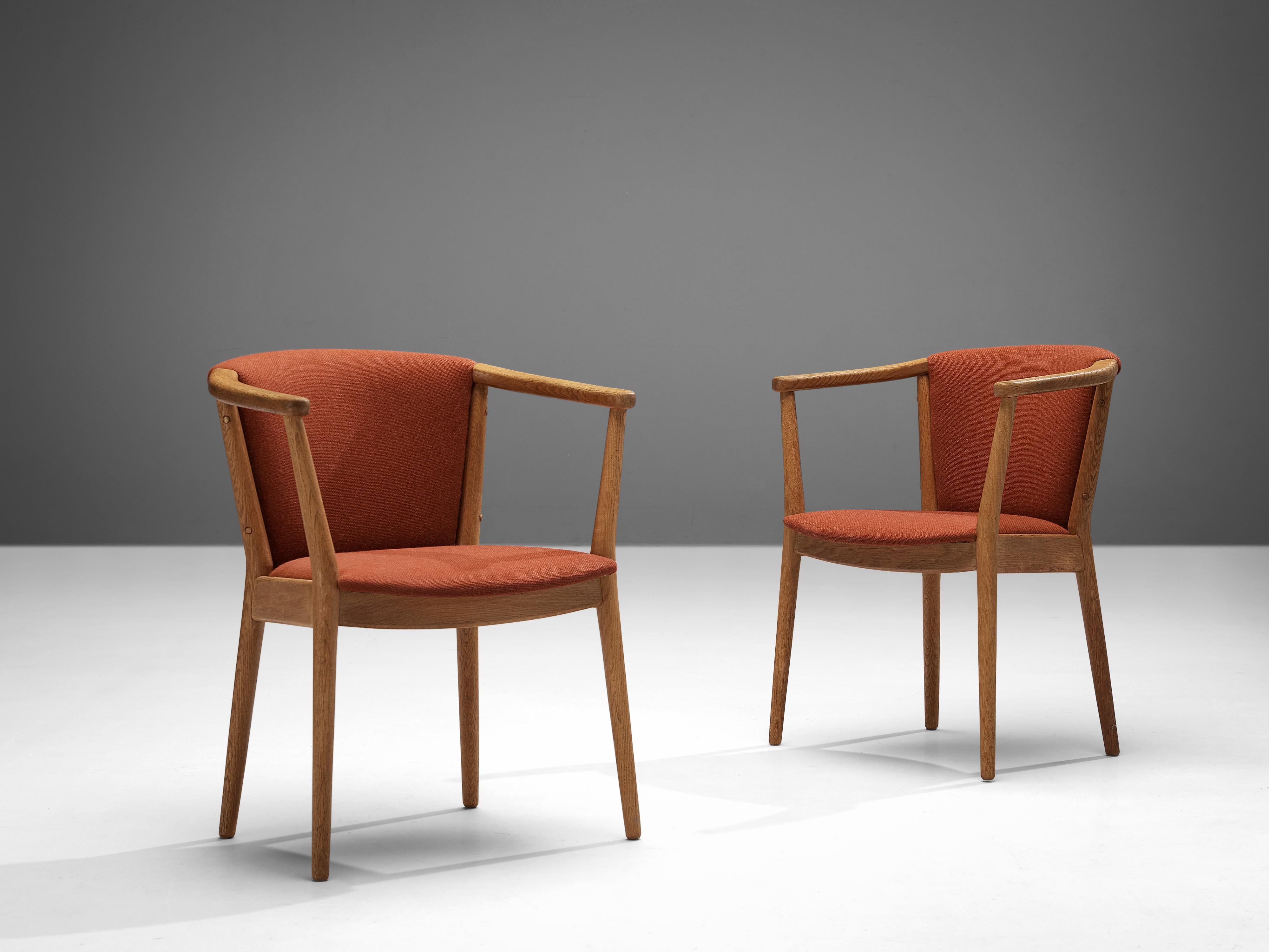 Nanna Ditzel Dining Chairs in Oak and Red Fabric 5