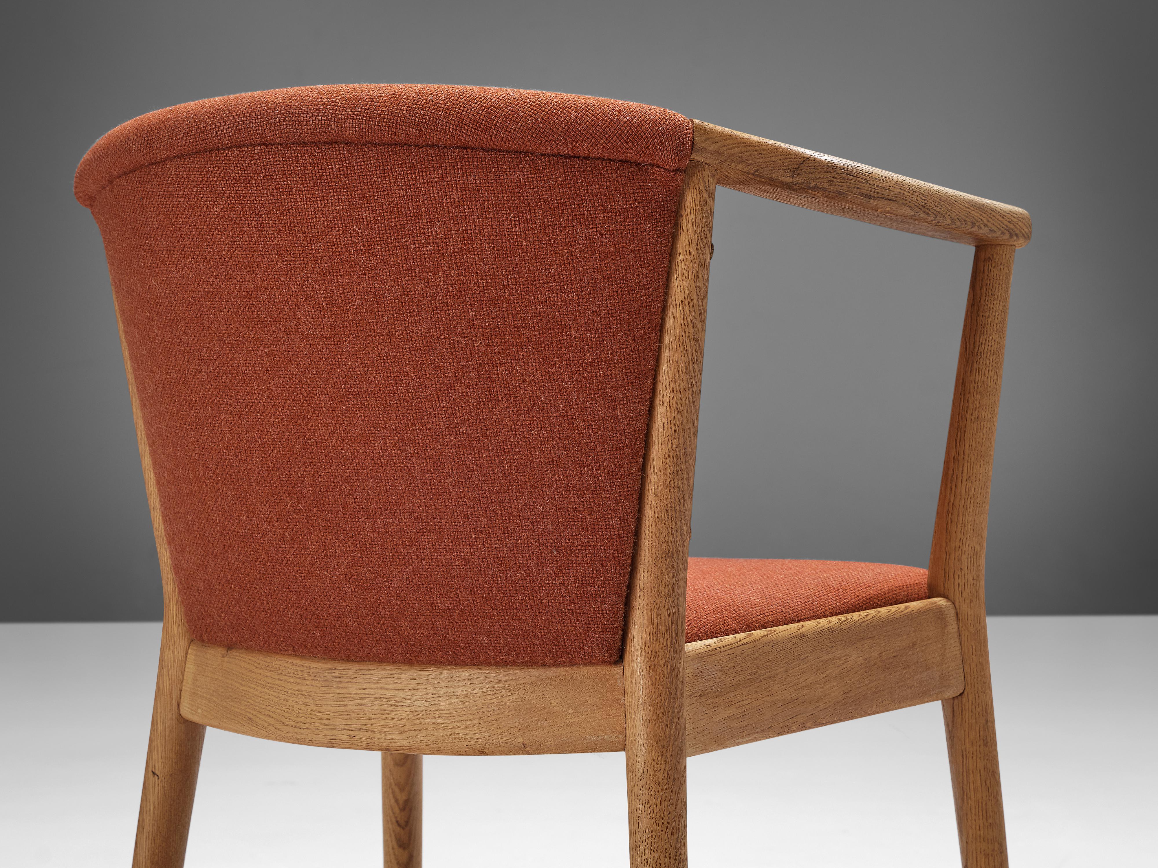 Scandinavian Modern Nanna Ditzel Dining Chairs in Oak and Red Fabric