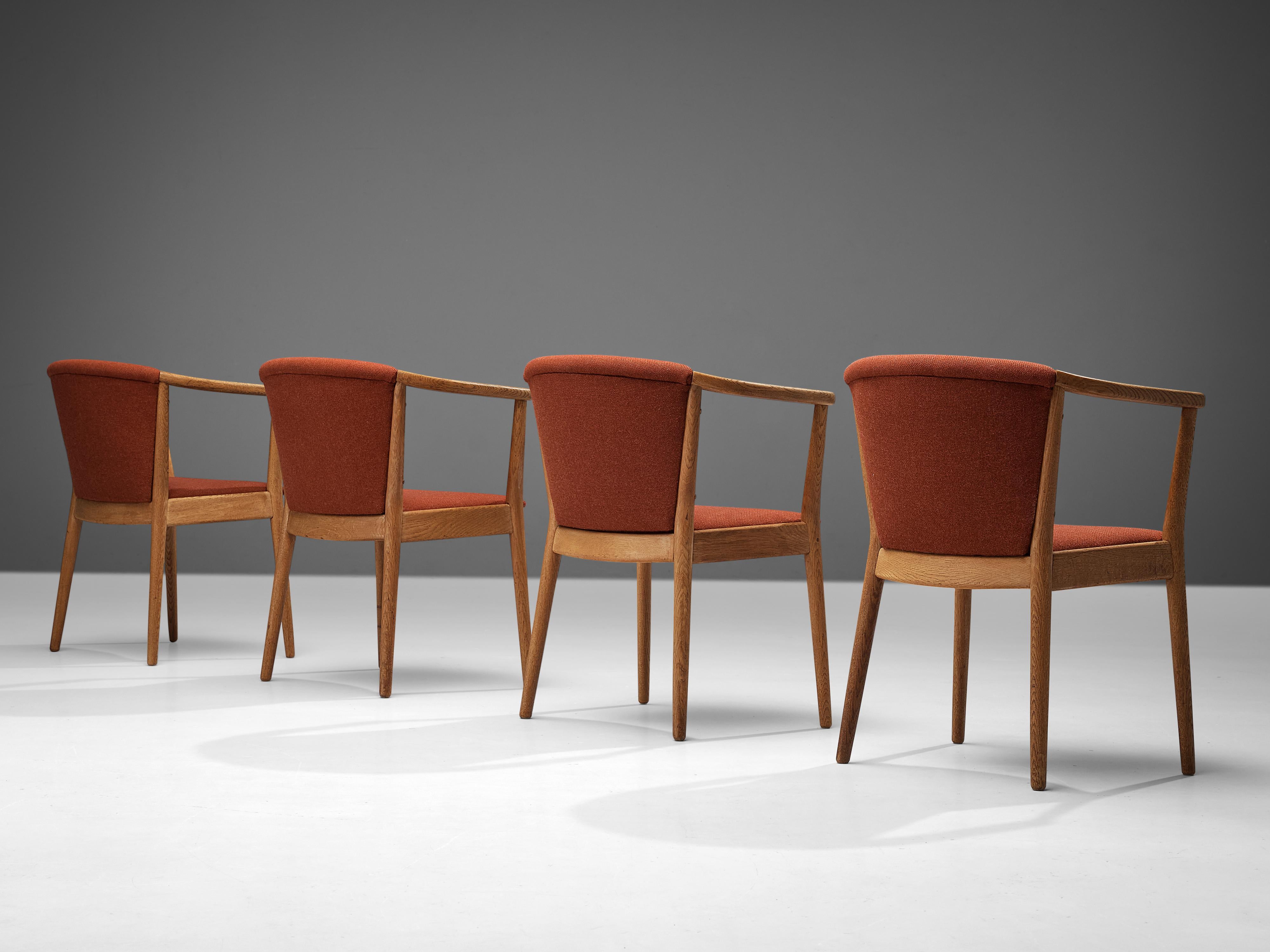 Danish Nanna Ditzel Dining Chairs in Oak and Red Fabric