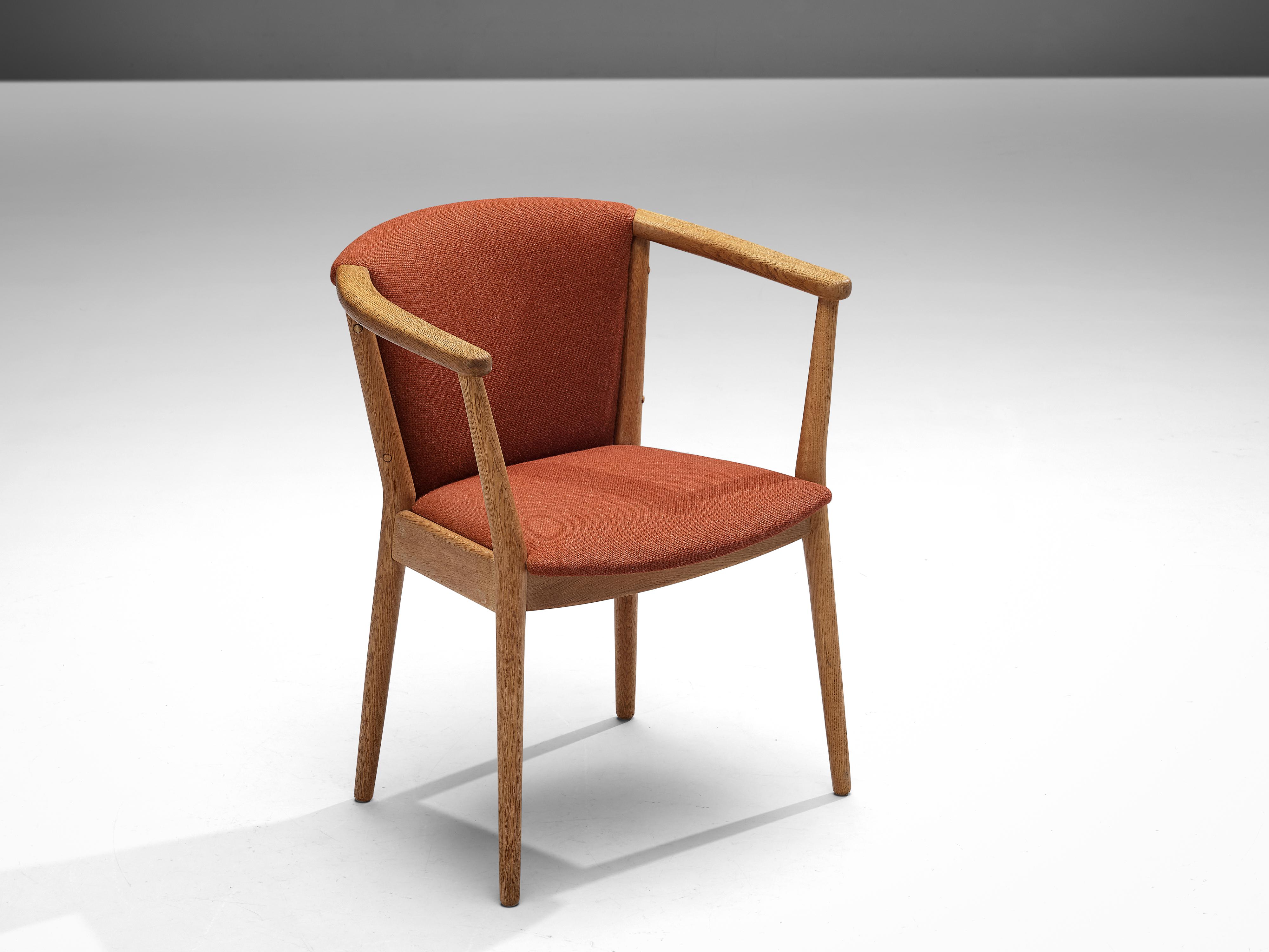 Nanna Ditzel Dining Chairs in Oak and Red Fabric In Good Condition In Waalwijk, NL