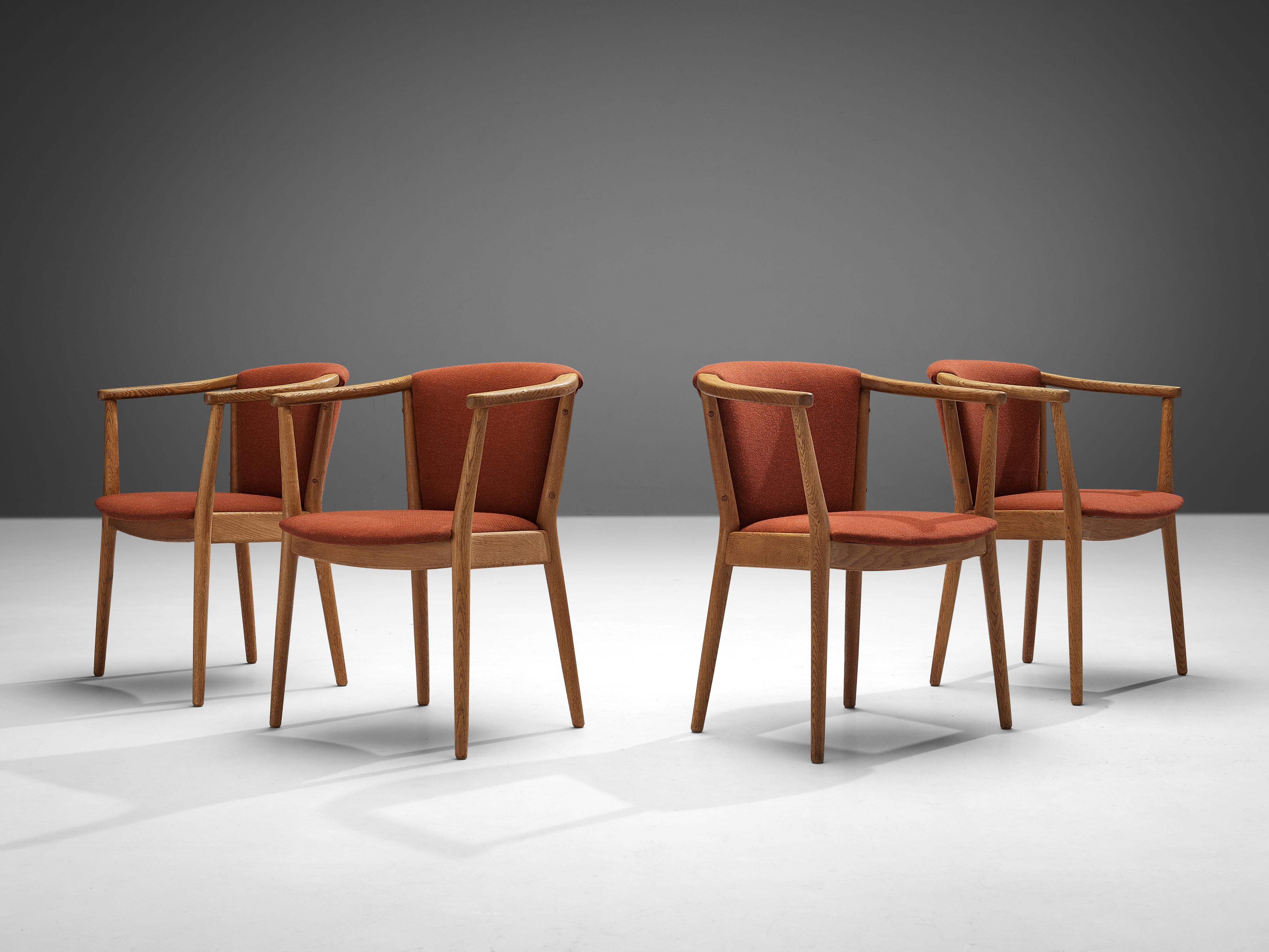 Nanna Ditzel Dining Chairs in Oak and Red Fabric 1
